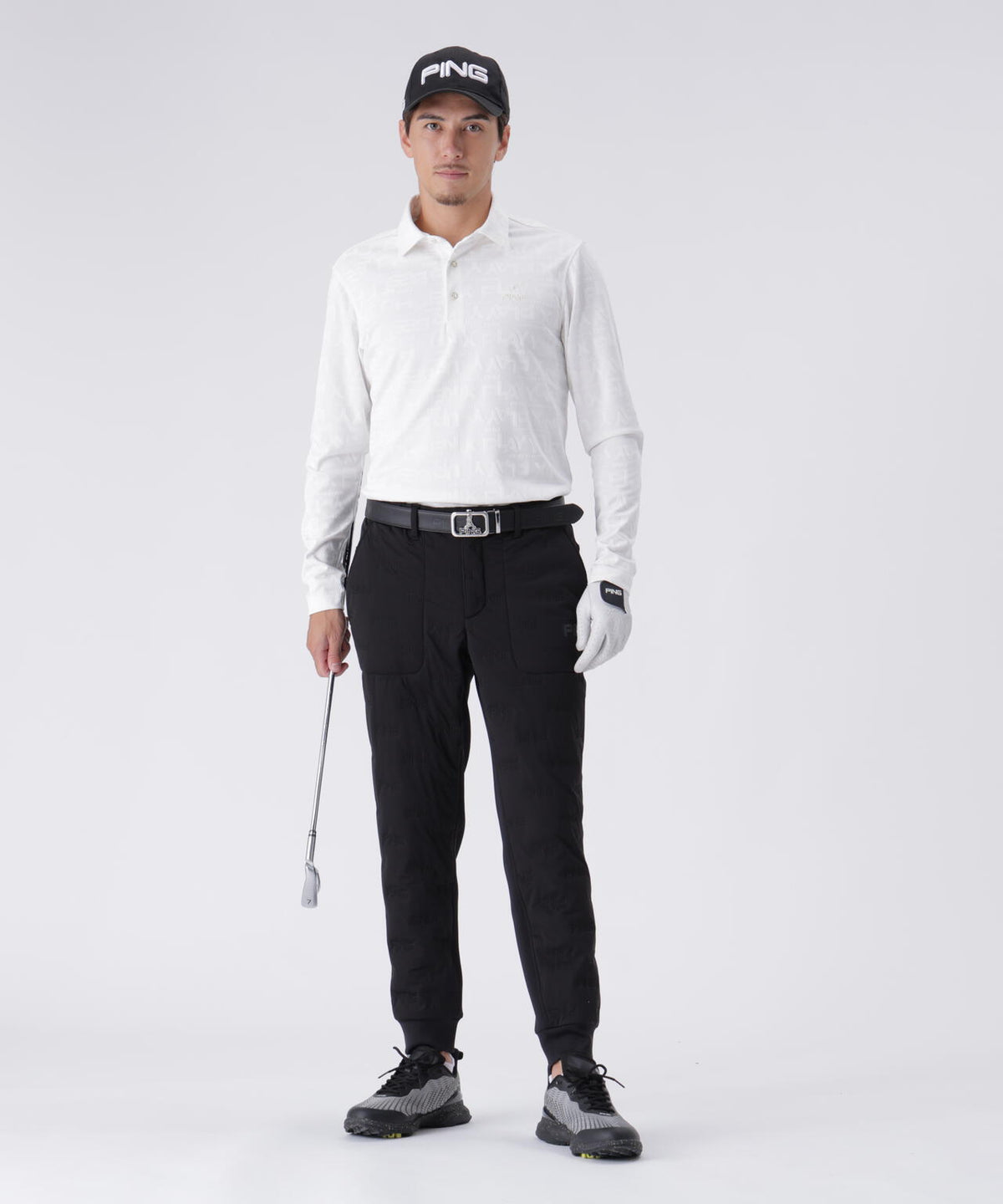 【PING APPAREL】凸凹PLAYロゴジャカード長袖ポロシャツ <PERFORMANCE> (MENS)