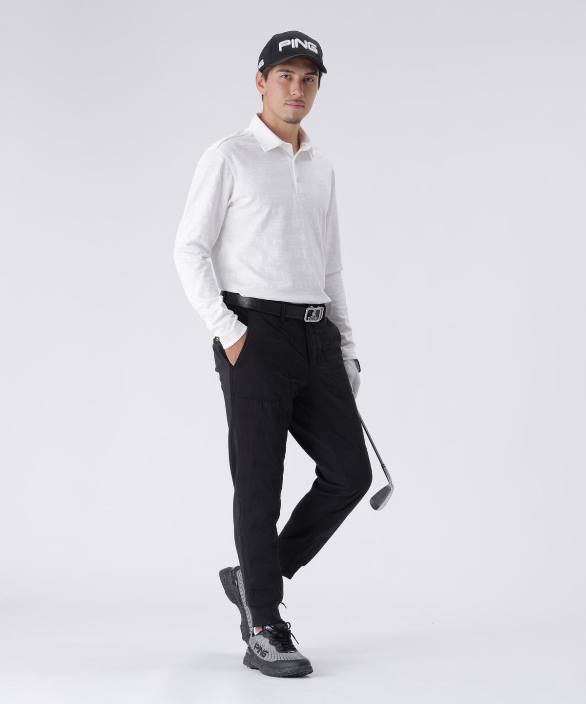 【PING APPAREL】凸凹PLAYロゴジャカード長袖ポロシャツ <PERFORMANCE> (MENS)
