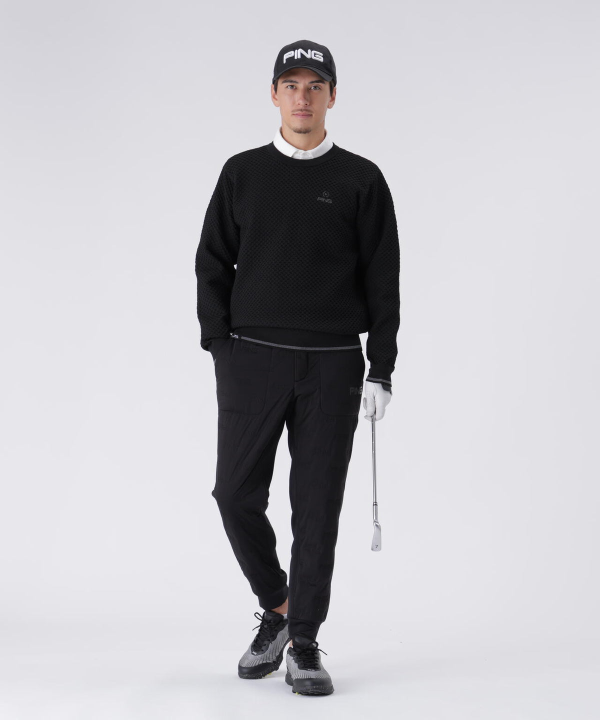 【PING APPAREL】凸凹PLAYロゴジャカード長袖ポロシャツ <PERFORMANCE> (MENS)