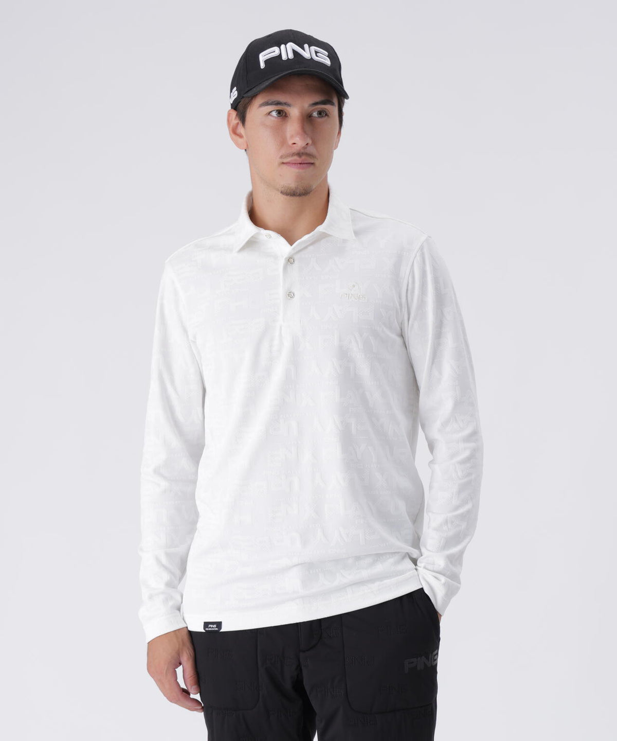 【PING APPAREL】凸凹PLAYロゴジャカード長袖ポロシャツ <PERFORMANCE> (MENS)
