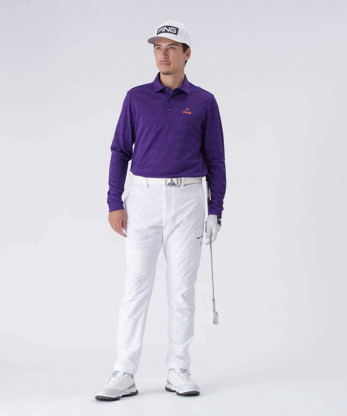 【PING APPAREL】凸凹PLAYロゴジャカード長袖ポロシャツ <PERFORMANCE> (MENS)
