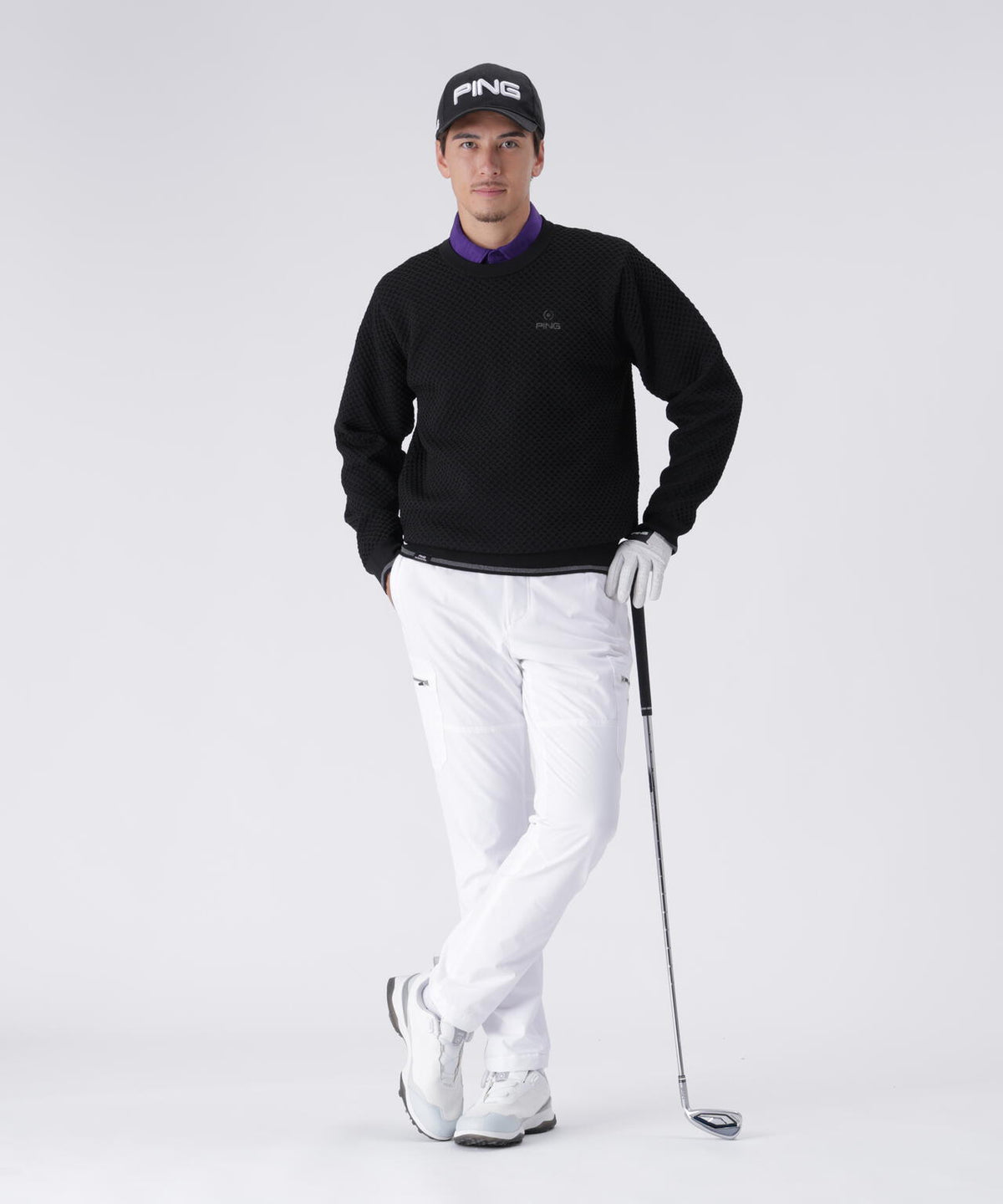 【PING APPAREL】凸凹PLAYロゴジャカード長袖ポロシャツ <PERFORMANCE> (MENS)