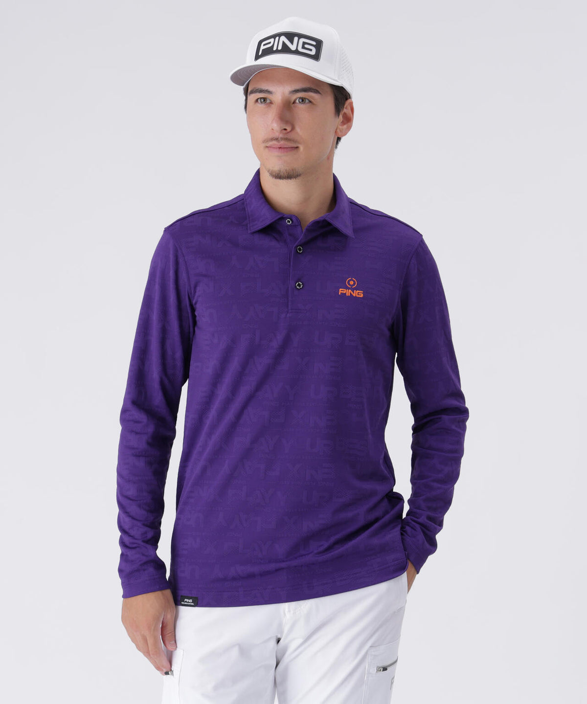 【PING APPAREL】凸凹PLAYロゴジャカード長袖ポロシャツ <PERFORMANCE> (MENS)