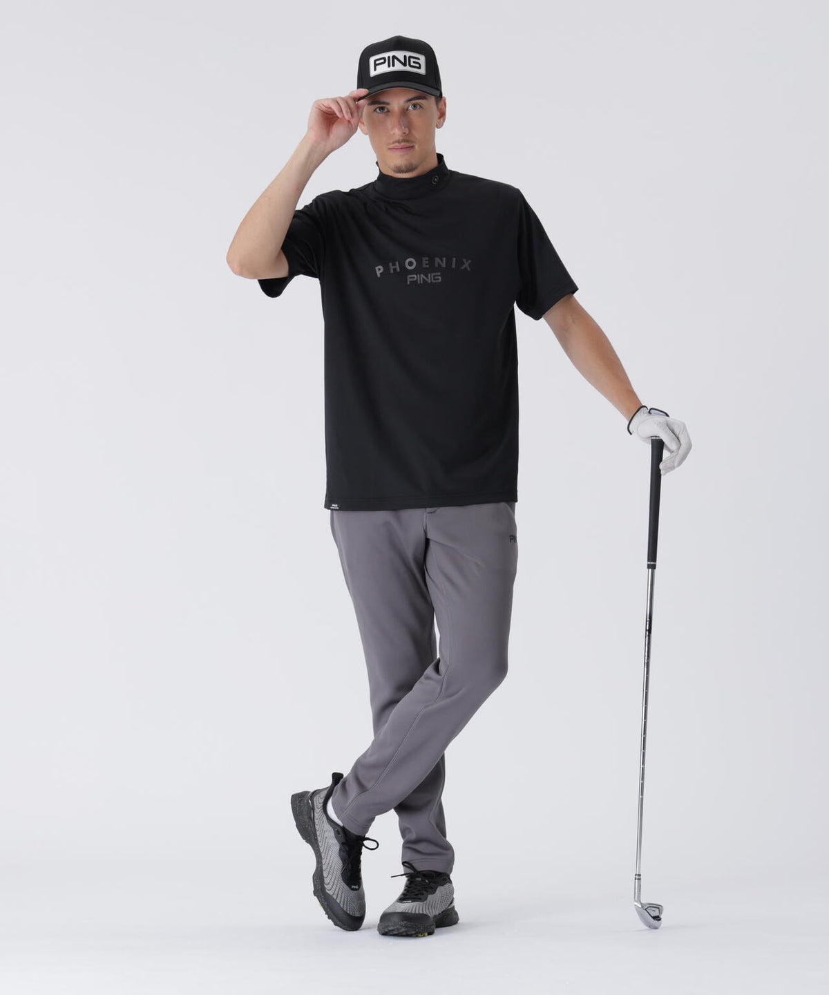 【PING APPAREL】メッシュジャカード半袖ハイネックシャツ <PERFORMANCE> (MENS)