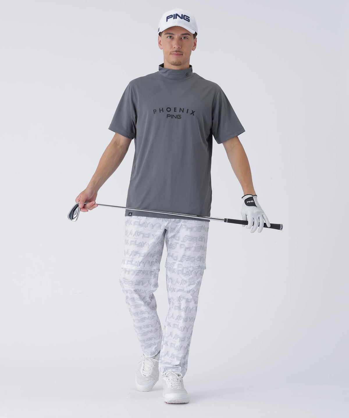 【PING APPAREL】メッシュジャカード半袖ハイネックシャツ <PERFORMANCE> (MENS)