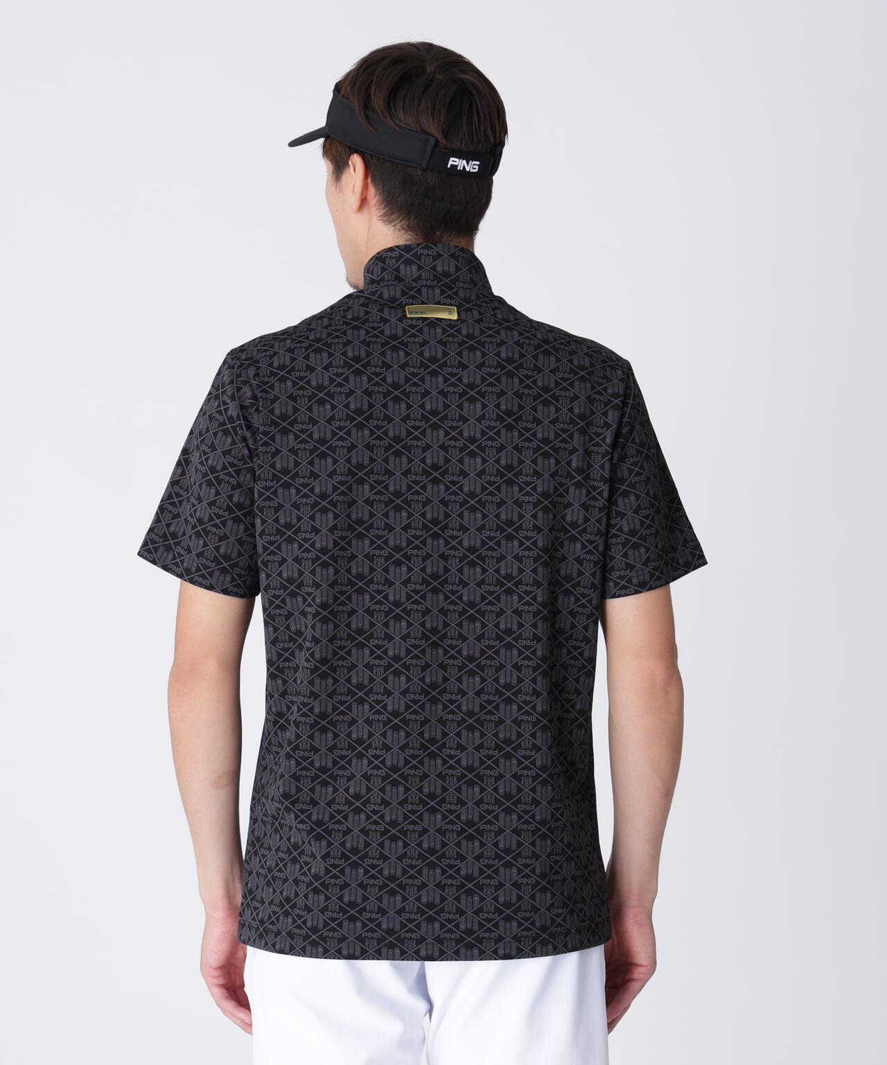 【PING APPAREL】全方向ストレッチフェニックスシティ柄ジャガード半袖ハイネックシャツ <GOLD> (MENS)
