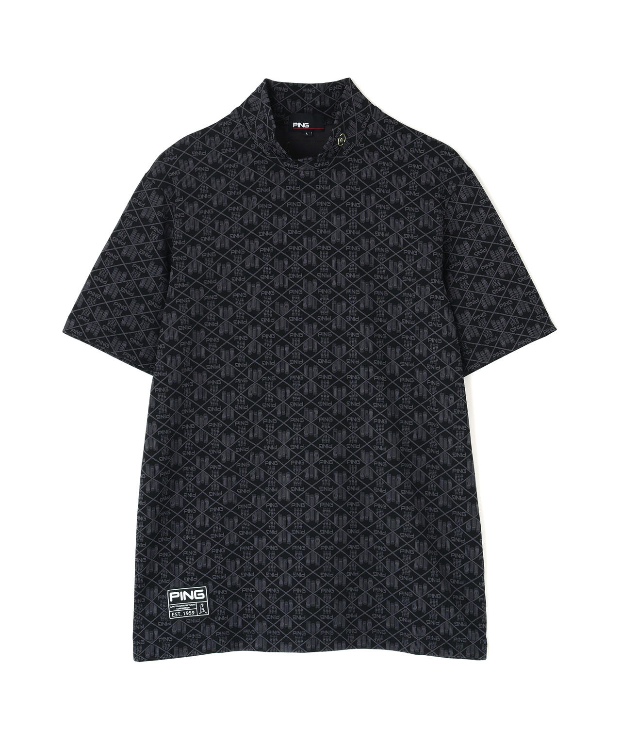 【PING APPAREL】全方向ストレッチフェニックスシティ柄ジャガード半袖ハイネックシャツ <GOLD> (MENS)