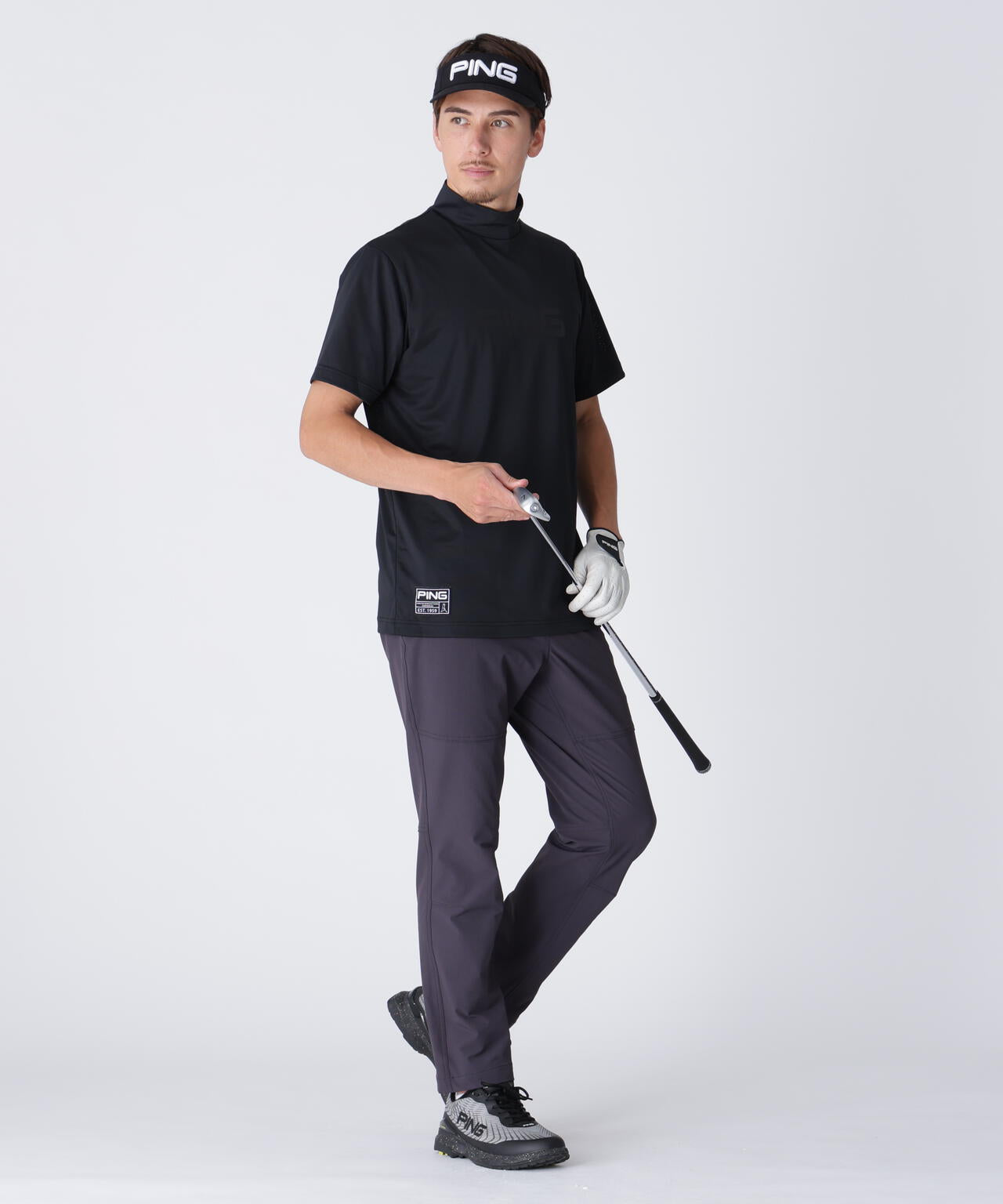 【PING APPAREL】メッシュジャカード半袖ハイネックシャツ <GOLD> (MENS)