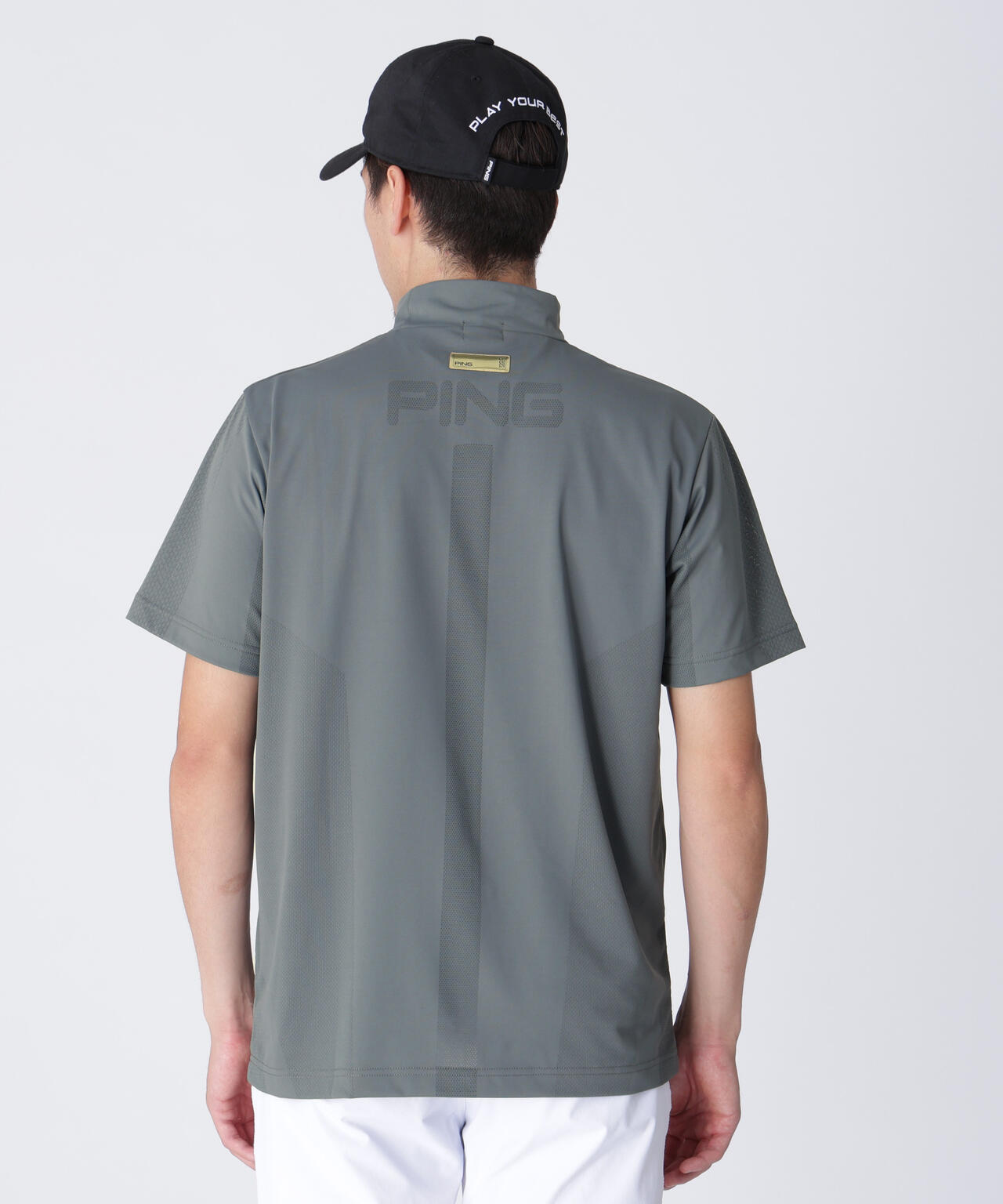 【PING APPAREL】メッシュジャカード半袖ハイネックシャツ <GOLD> (MENS)