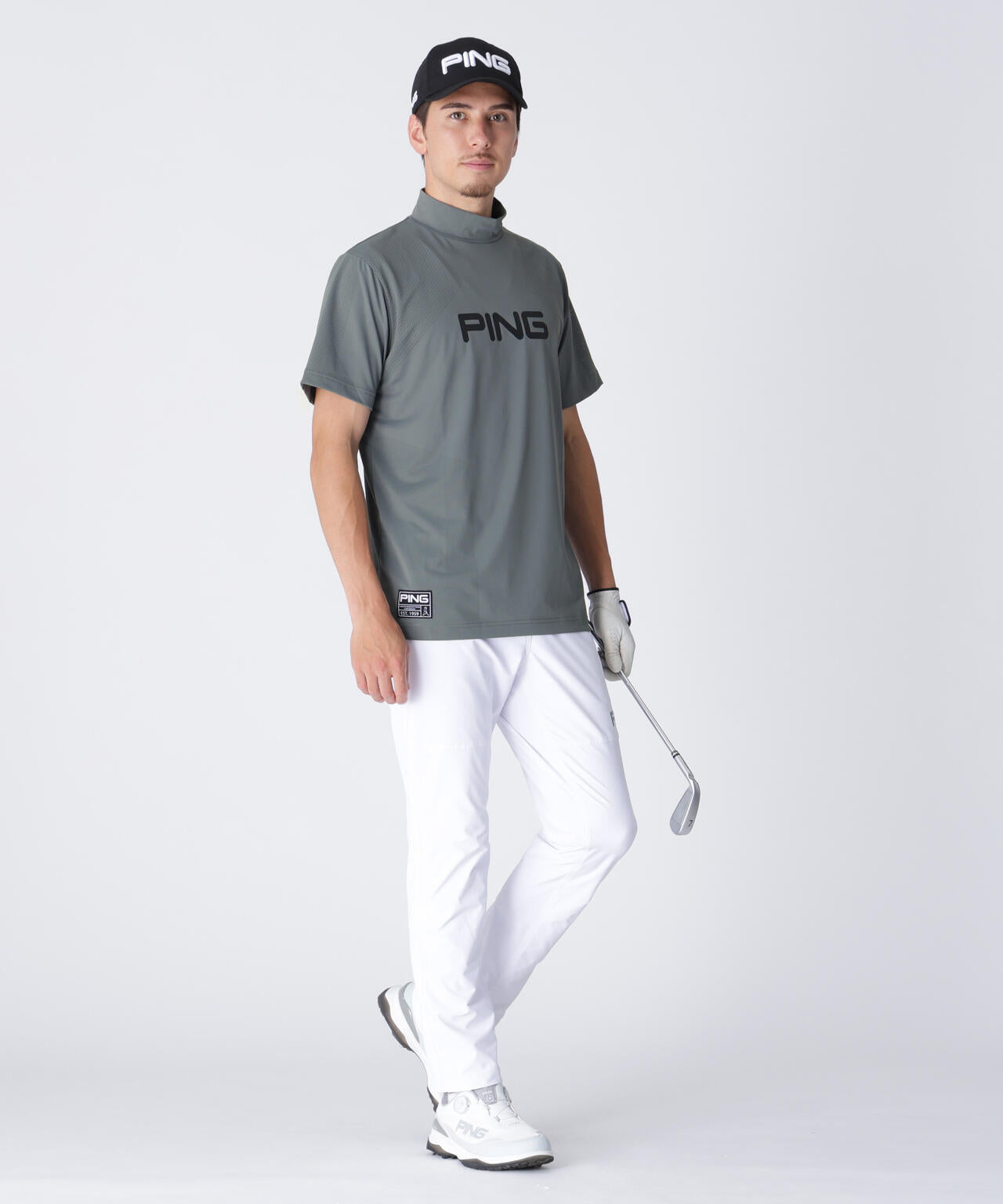 【PING APPAREL】メッシュジャカード半袖ハイネックシャツ <GOLD> (MENS)