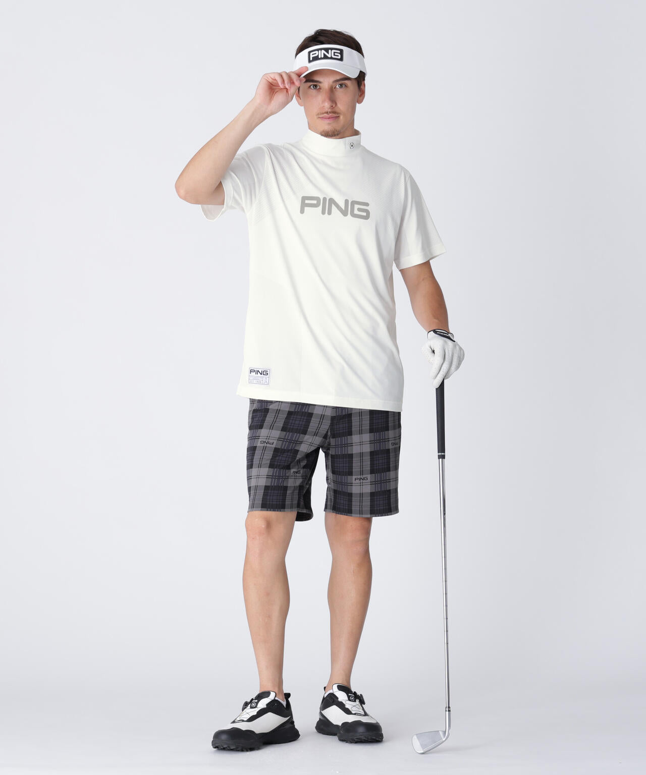 【PING APPAREL】メッシュジャカード半袖ハイネックシャツ <GOLD> (MENS)