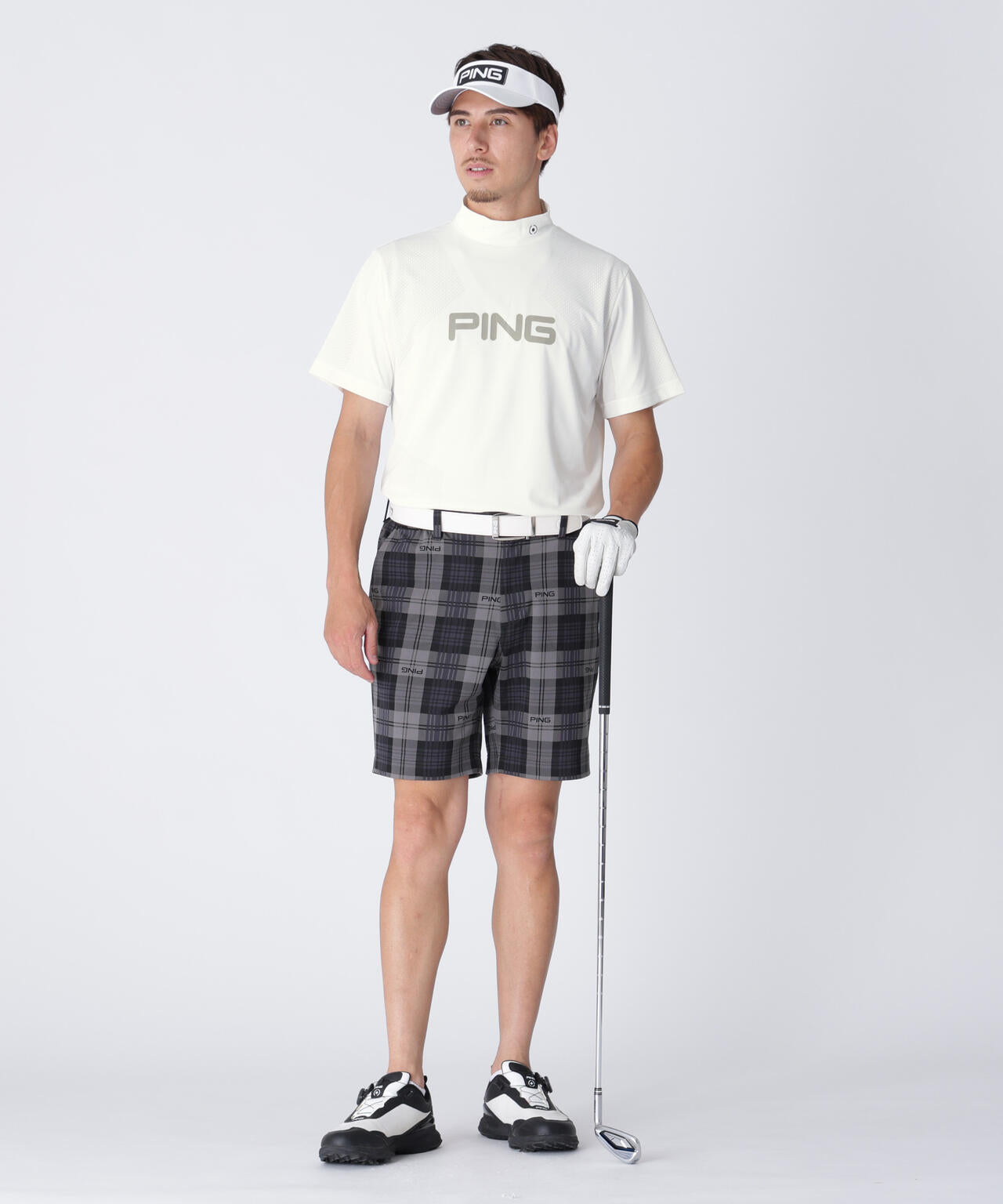 【PING APPAREL】メッシュジャカード半袖ハイネックシャツ <GOLD> (MENS)