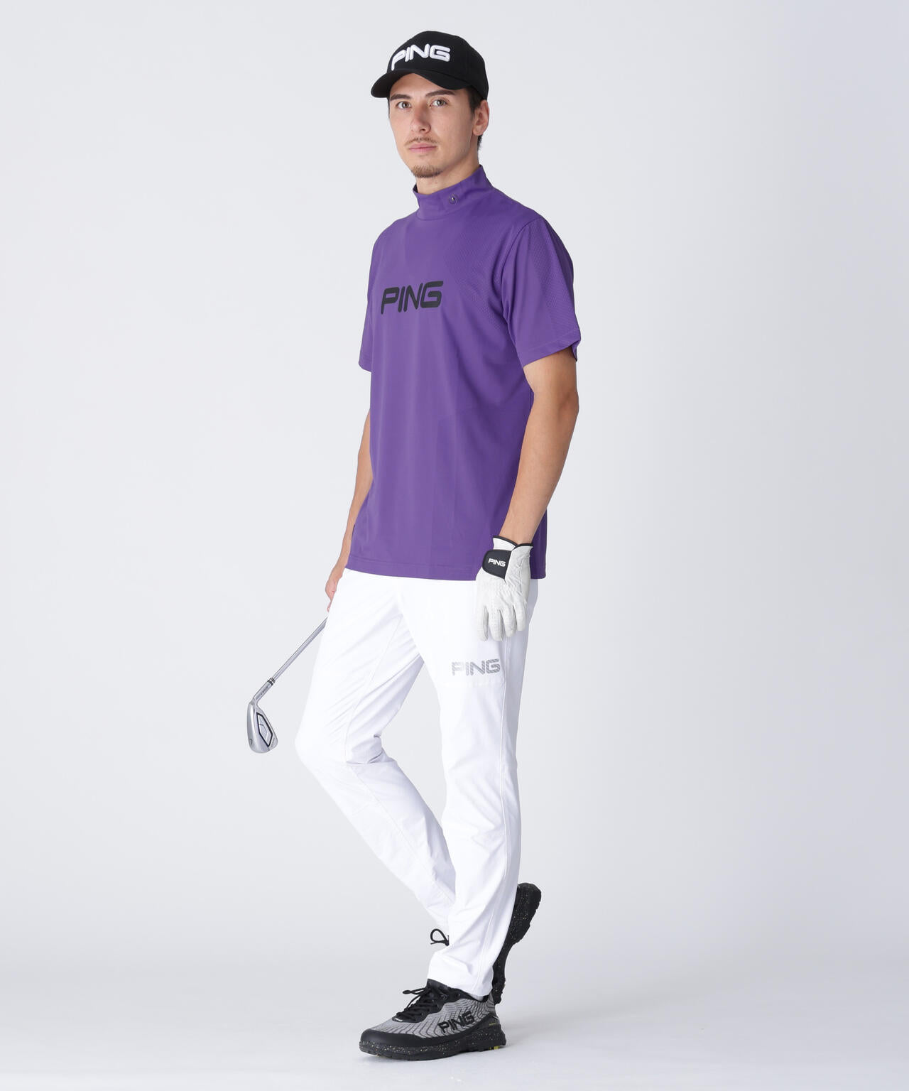 【PING APPAREL】メッシュジャカード半袖ハイネックシャツ <GOLD> (MENS)