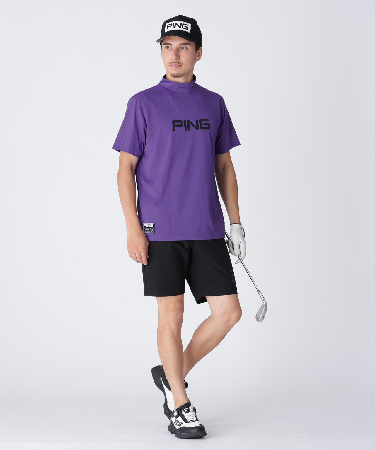 【PING APPAREL】メッシュジャカード半袖ハイネックシャツ <GOLD> (MENS)