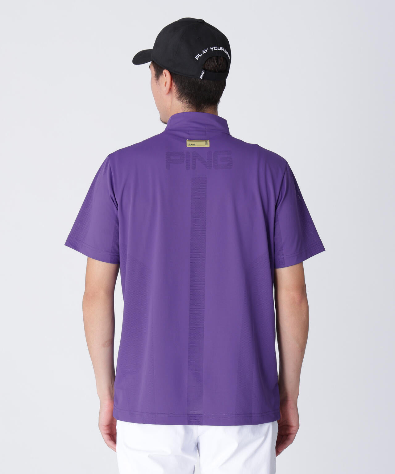 【PING APPAREL】メッシュジャカード半袖ハイネックシャツ <GOLD> (MENS)
