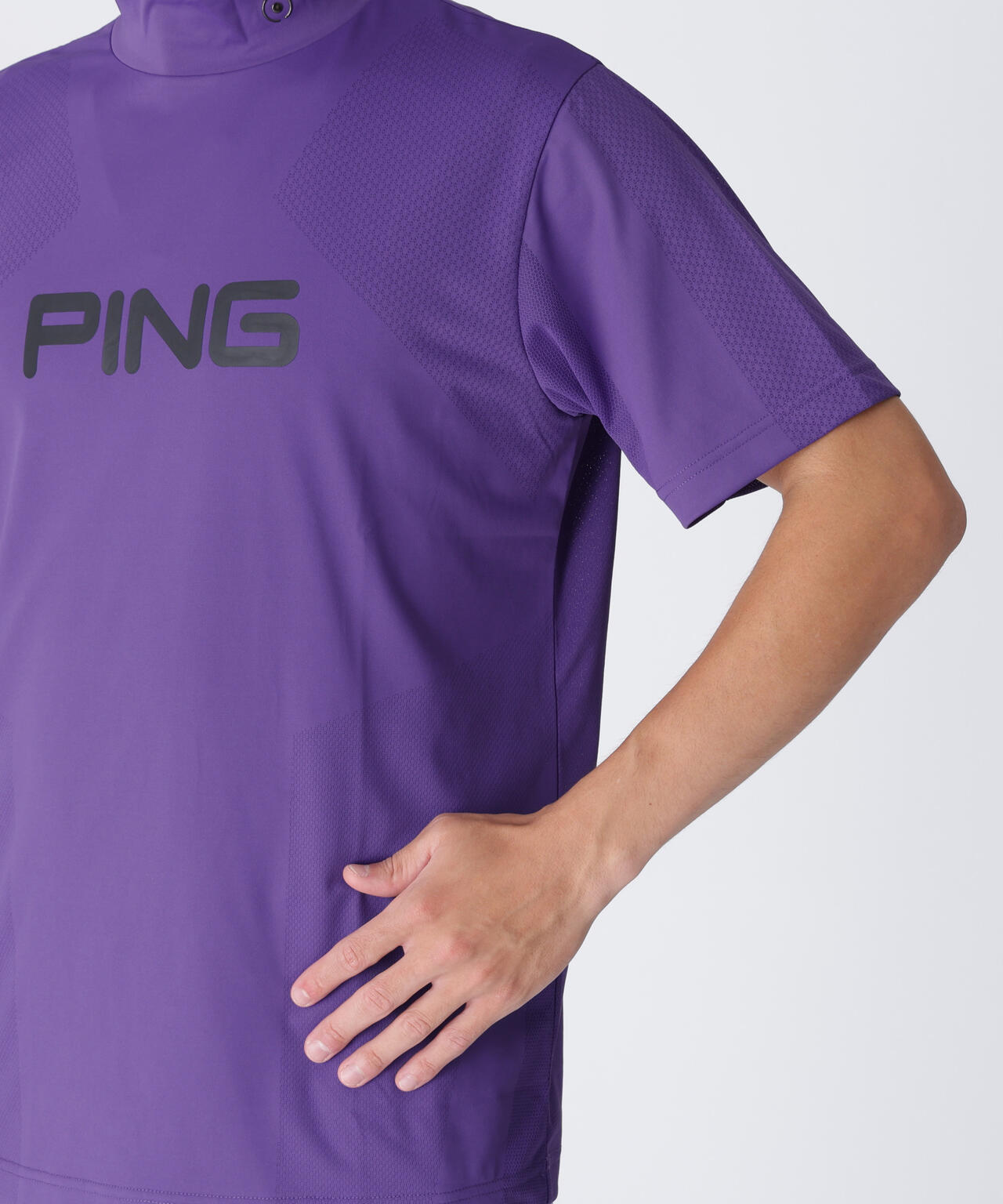 【PING APPAREL】メッシュジャカード半袖ハイネックシャツ <GOLD> (MENS)