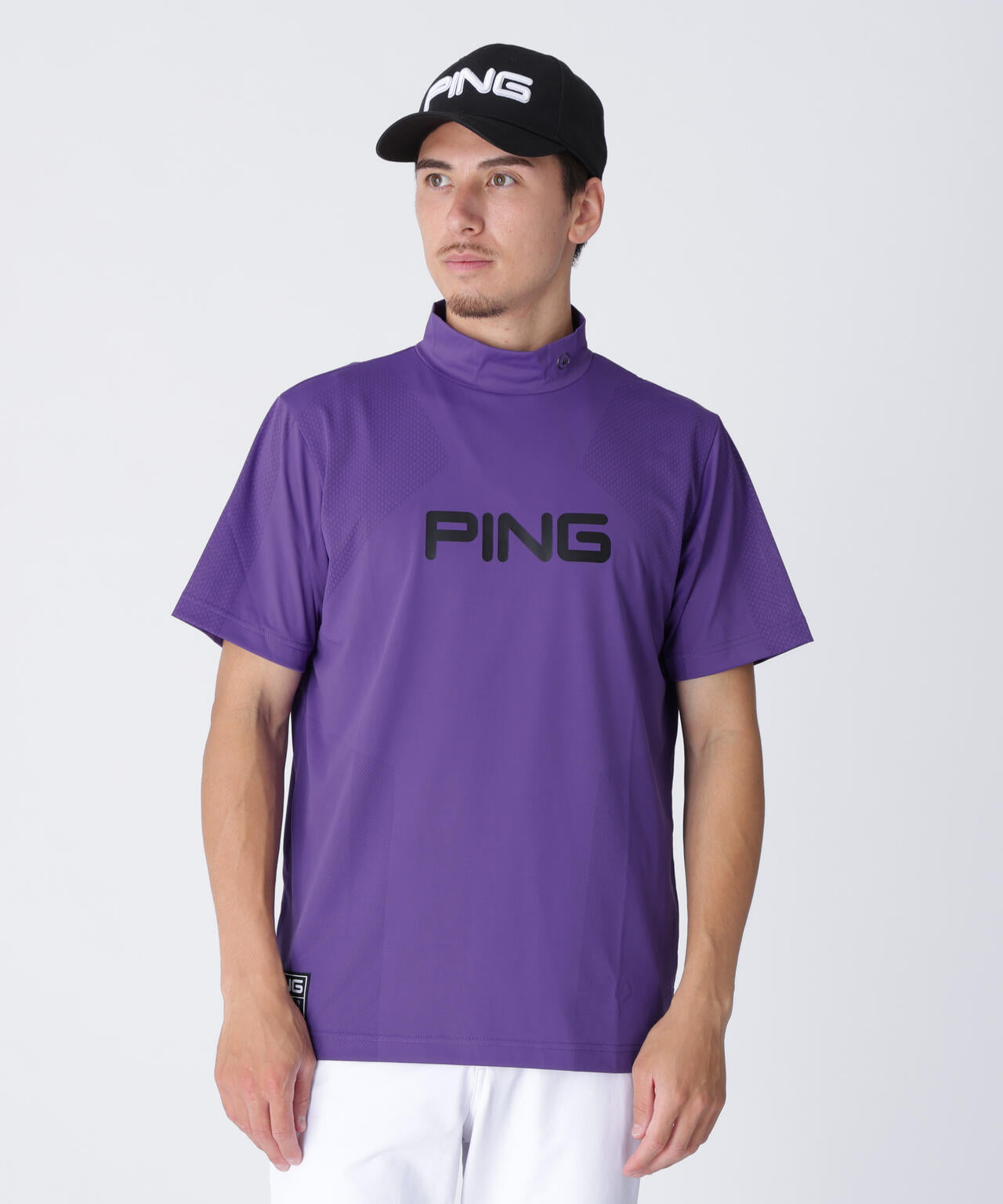 【PING APPAREL】メッシュジャカード半袖ハイネックシャツ <GOLD> (MENS)