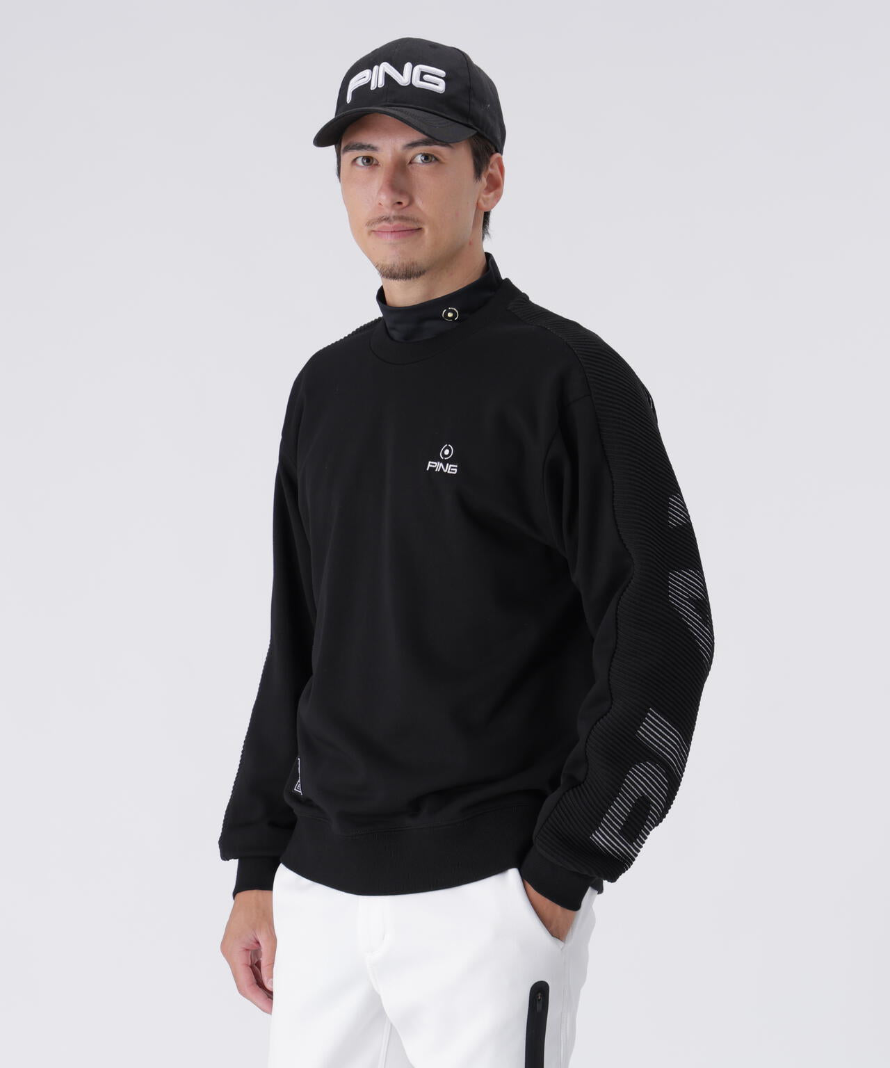 【PING APPAREL】リップルロゴクルーネックニットプルオーバー <GOLD> (MENS)