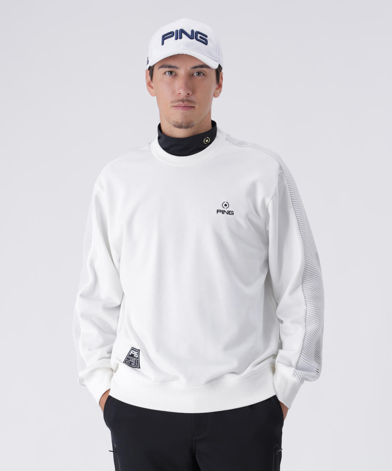 【PING APPAREL】リップルロゴクルーネックニットプルオーバー <GOLD> (MENS)