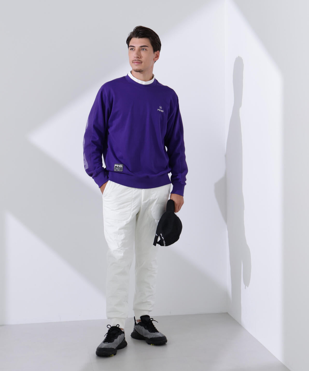 【PING APPAREL】リップルロゴクルーネックニットプルオーバー <GOLD> (MENS)