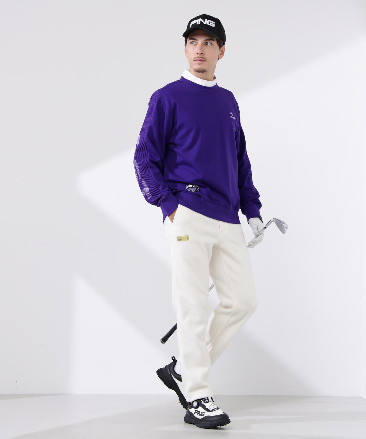 【PING APPAREL】リップルロゴクルーネックニットプルオーバー <GOLD> (MENS)