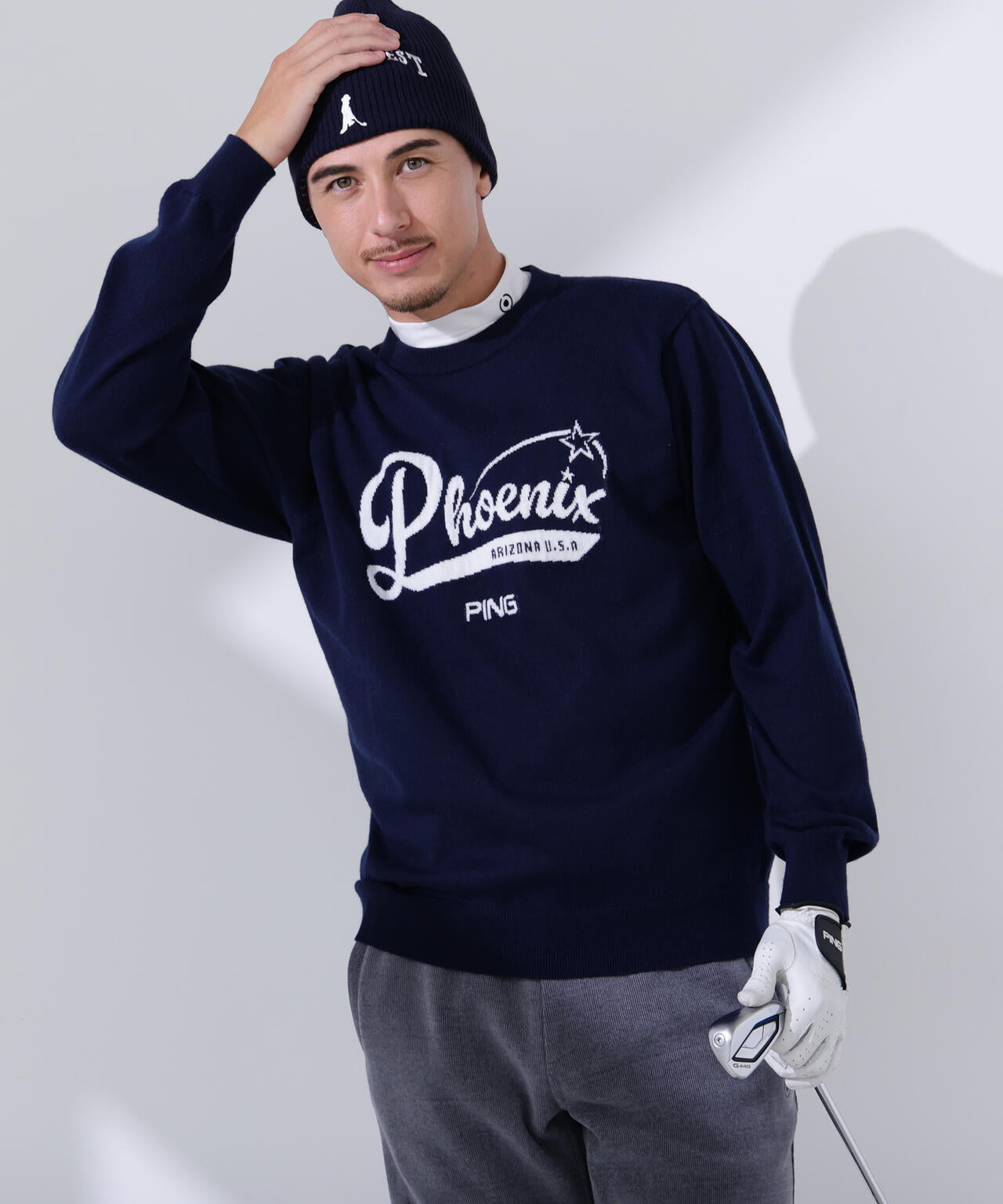 【PING APPAREL】デニムライクジャガードニット/カノコ レイヤードツインニット <NATIVE> (MENS)