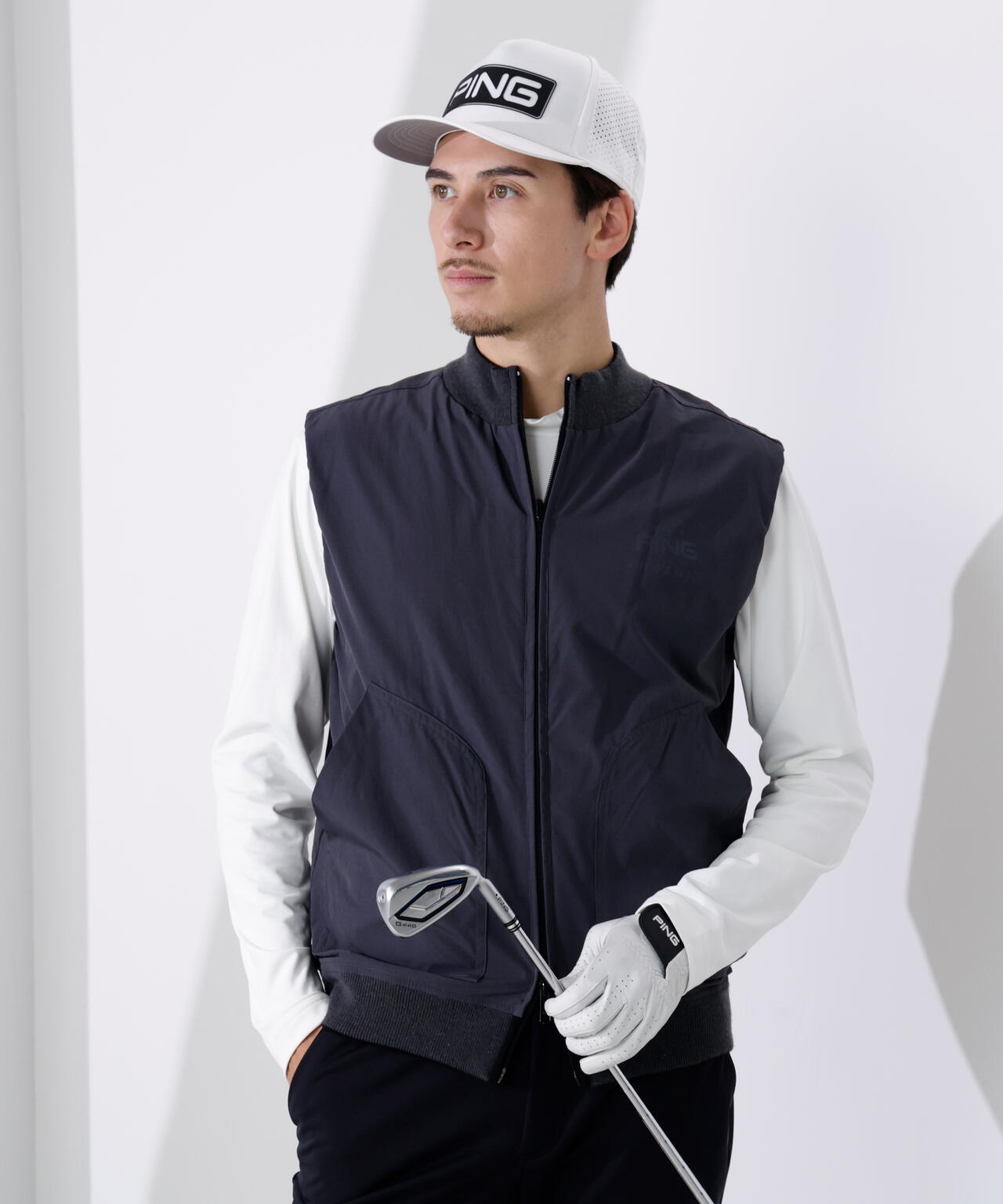 【PING APPAREL】プレーンニット/布帛 リバーシブルフルジップニットベスト <PERFORMANCE> (MENS)
