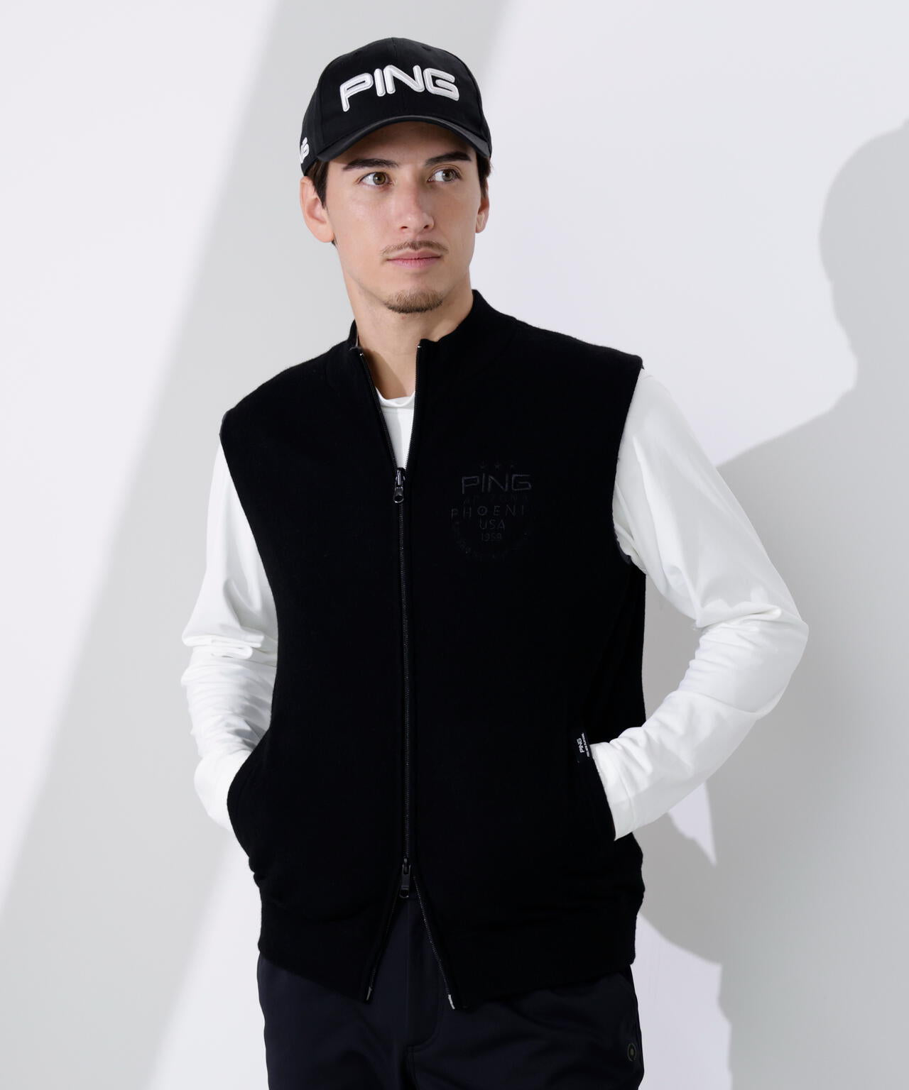 【PING APPAREL】プレーンニット/布帛 リバーシブルフルジップニットベスト <PERFORMANCE> (MENS)