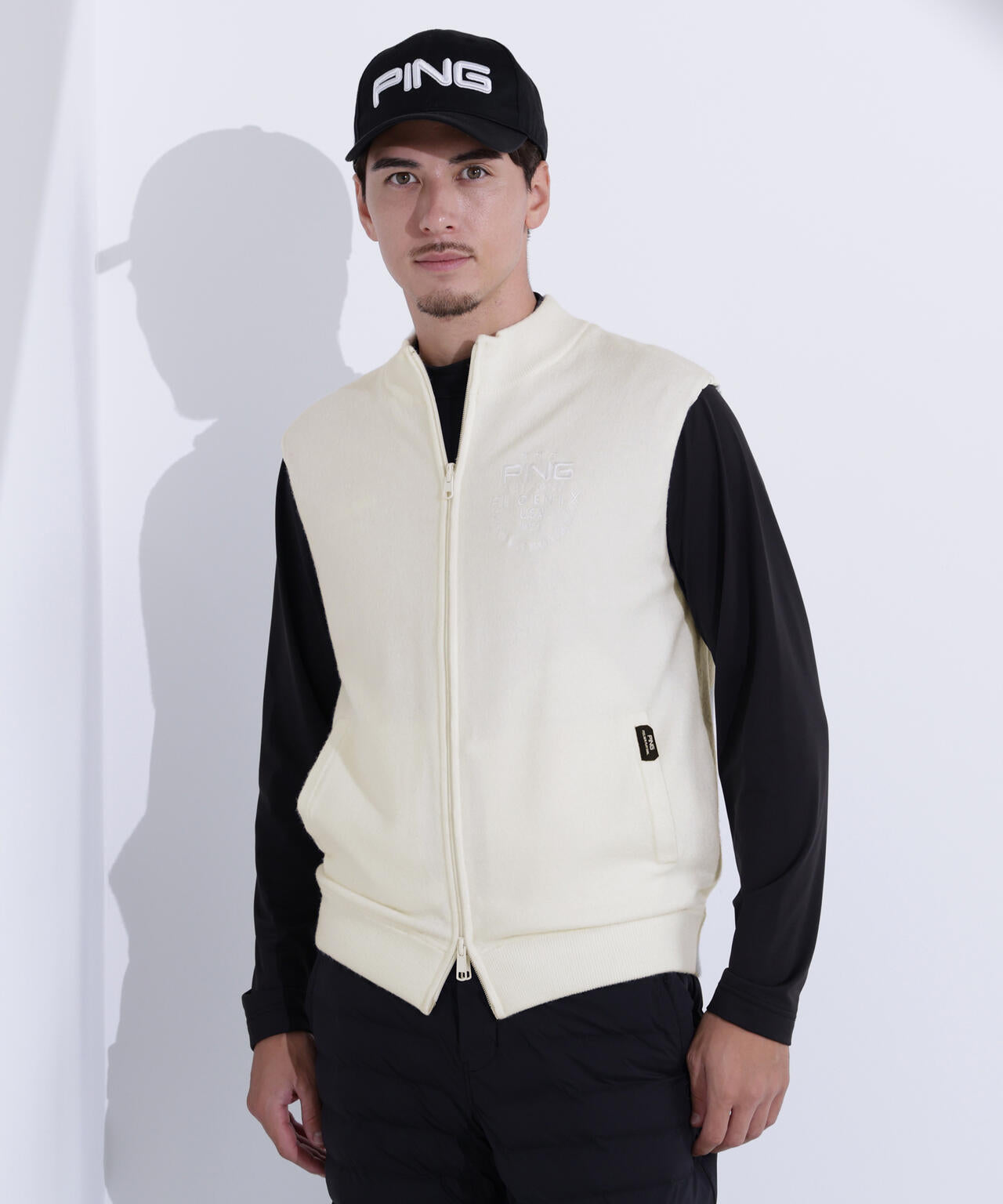 【PING APPAREL】プレーンニット/布帛 リバーシブルフルジップニットベスト <PERFORMANCE> (MENS)