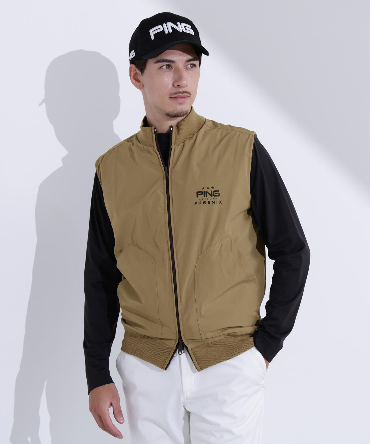 【PING APPAREL】プレーンニット/布帛 リバーシブルフルジップニットベスト <PERFORMANCE> (MENS)