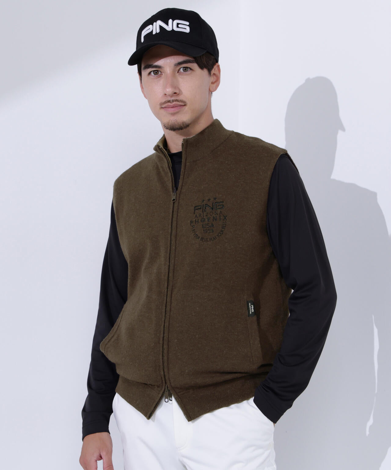 【PING APPAREL】プレーンニット/布帛 リバーシブルフルジップニットベスト <PERFORMANCE> (MENS)