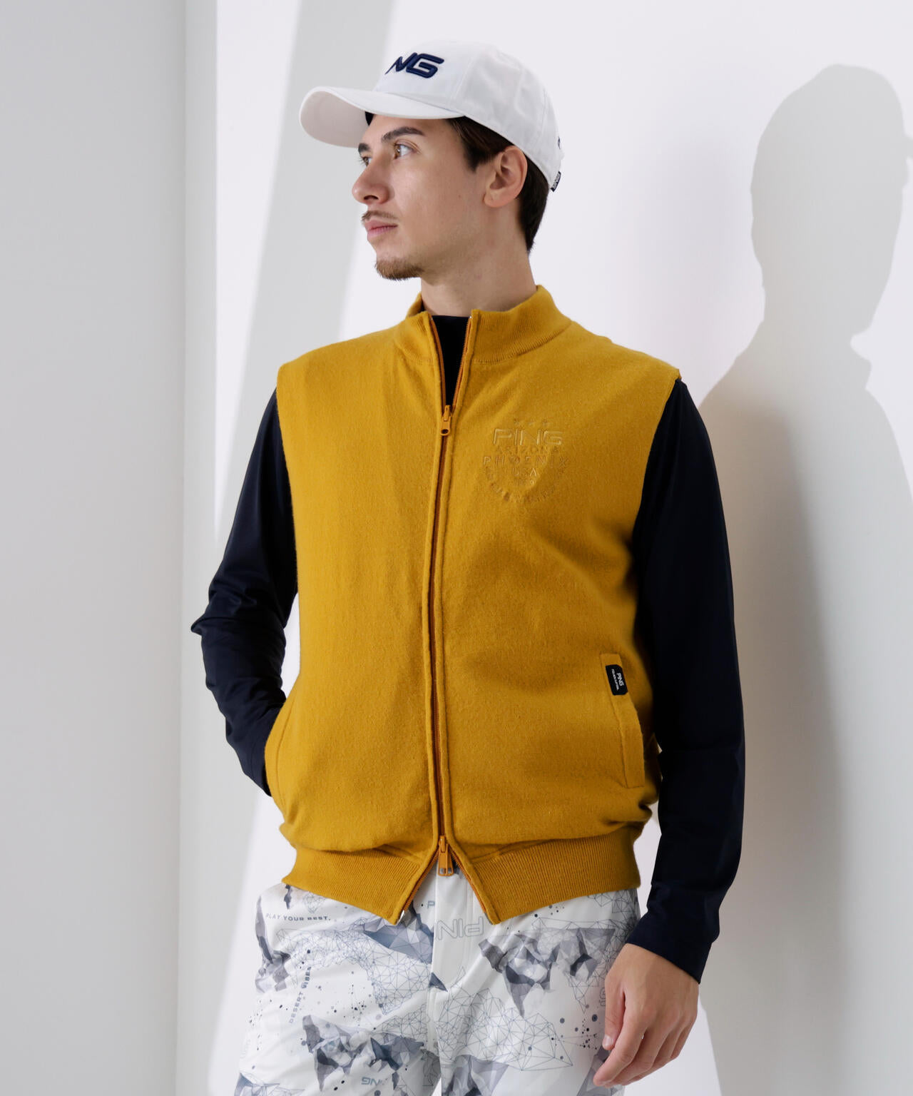 【PING APPAREL】プレーンニット/布帛 リバーシブルフルジップニットベスト <PERFORMANCE> (MENS)