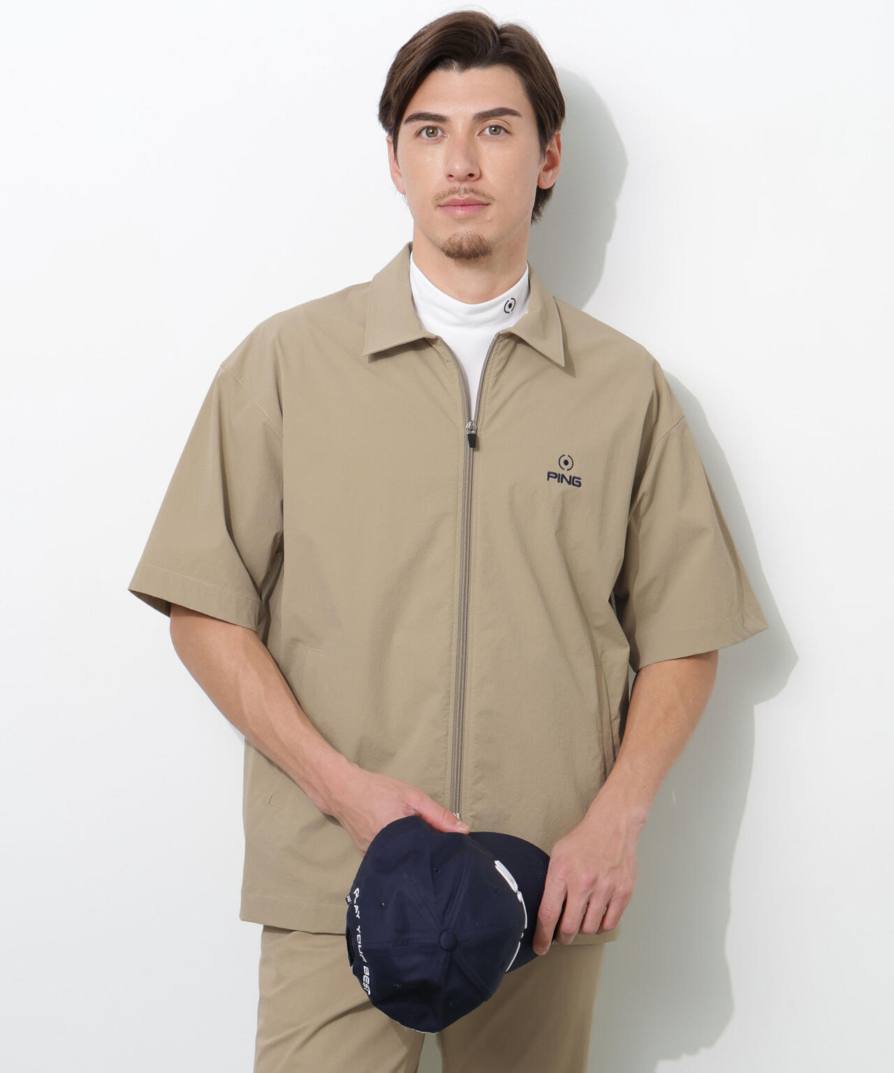 【PING APPAREL】ストレッチリップストップ半袖フルジップシャツ <NATIVE> (MENS)