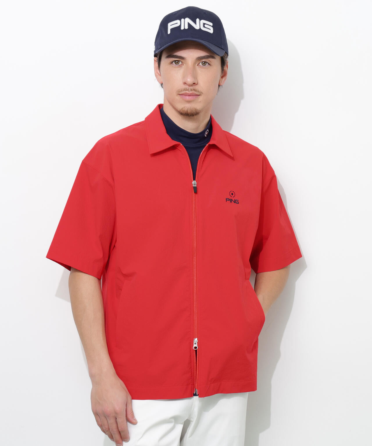 【PING APPAREL】ストレッチリップストップ半袖フルジップシャツ <NATIVE> (MENS)