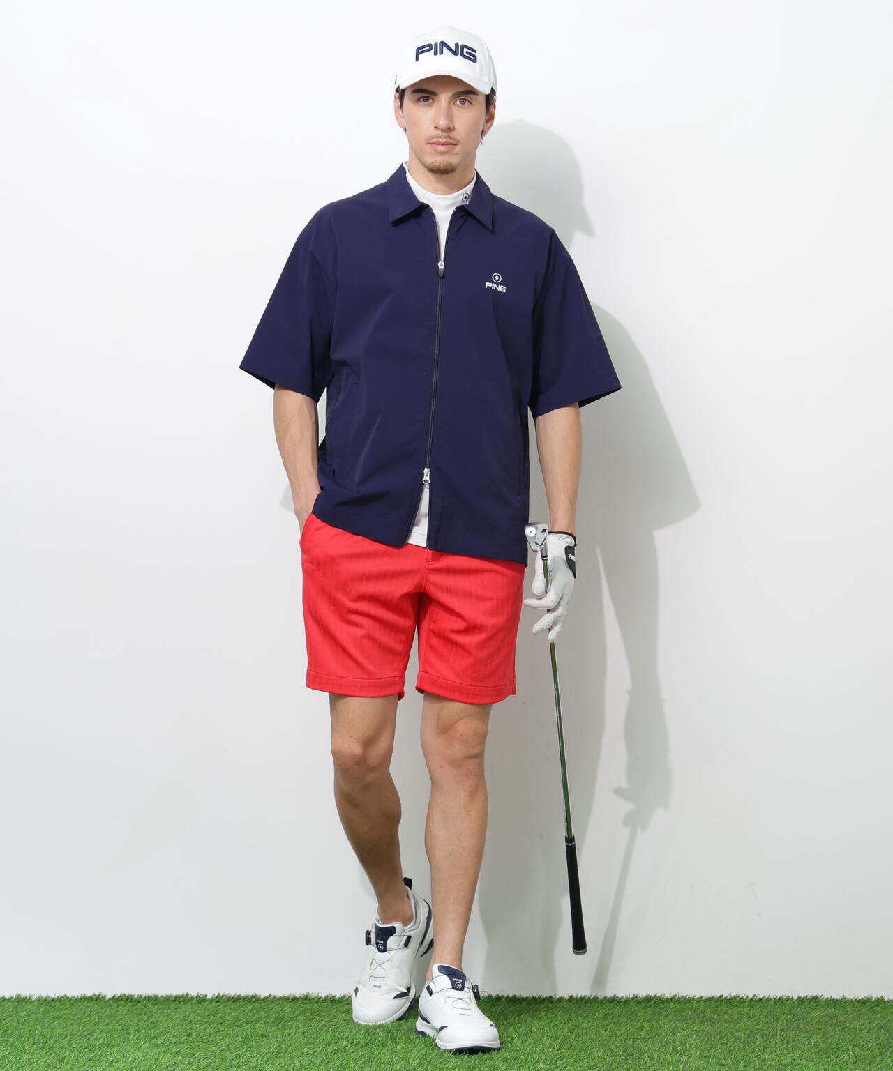 【PING APPAREL】ストレッチリップストップ半袖フルジップシャツ <NATIVE> (MENS)