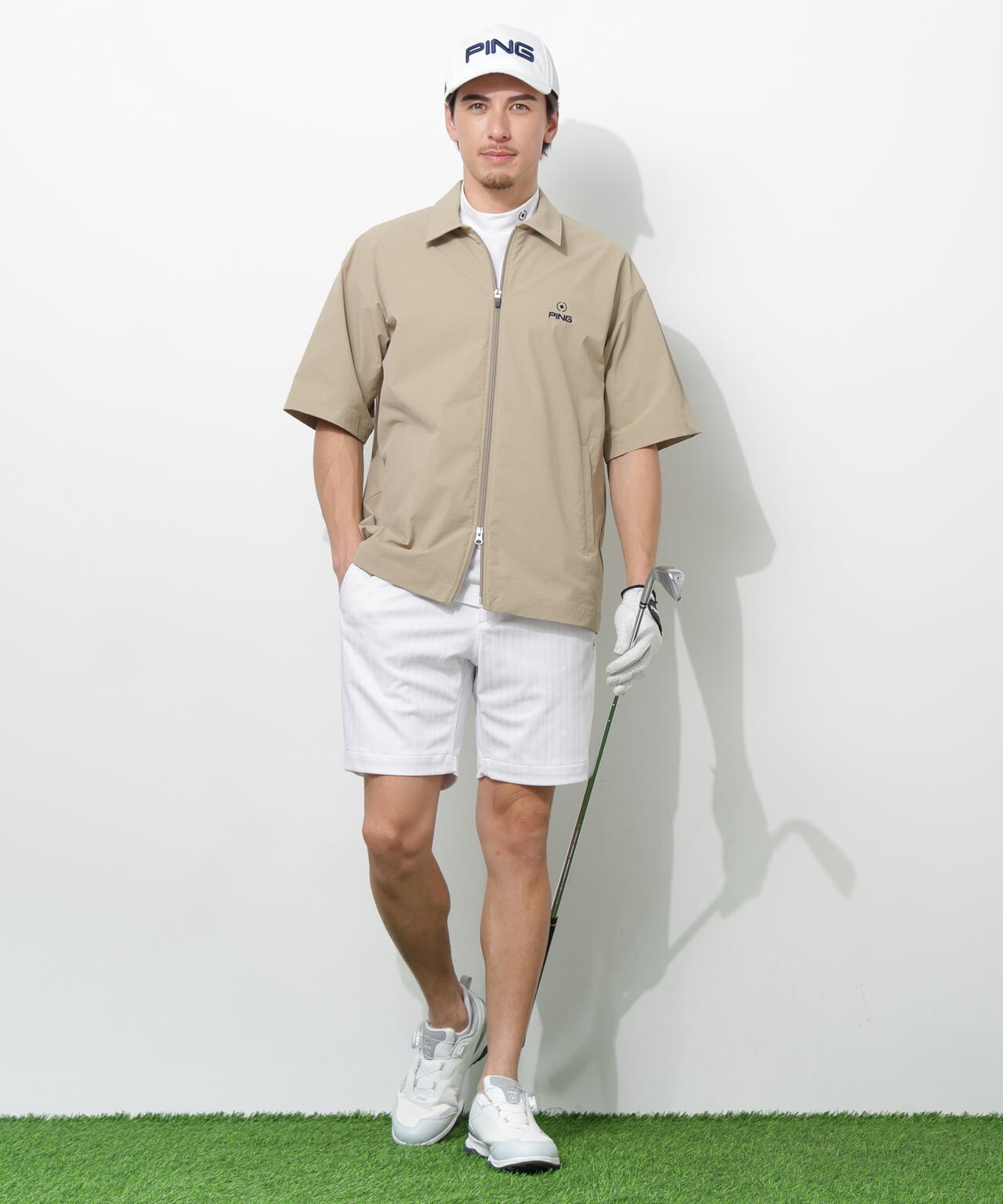 【PING APPAREL】全方向ストレッチ凸凹ストライプジャカードショートパンツ <NATIVE> (MENS)