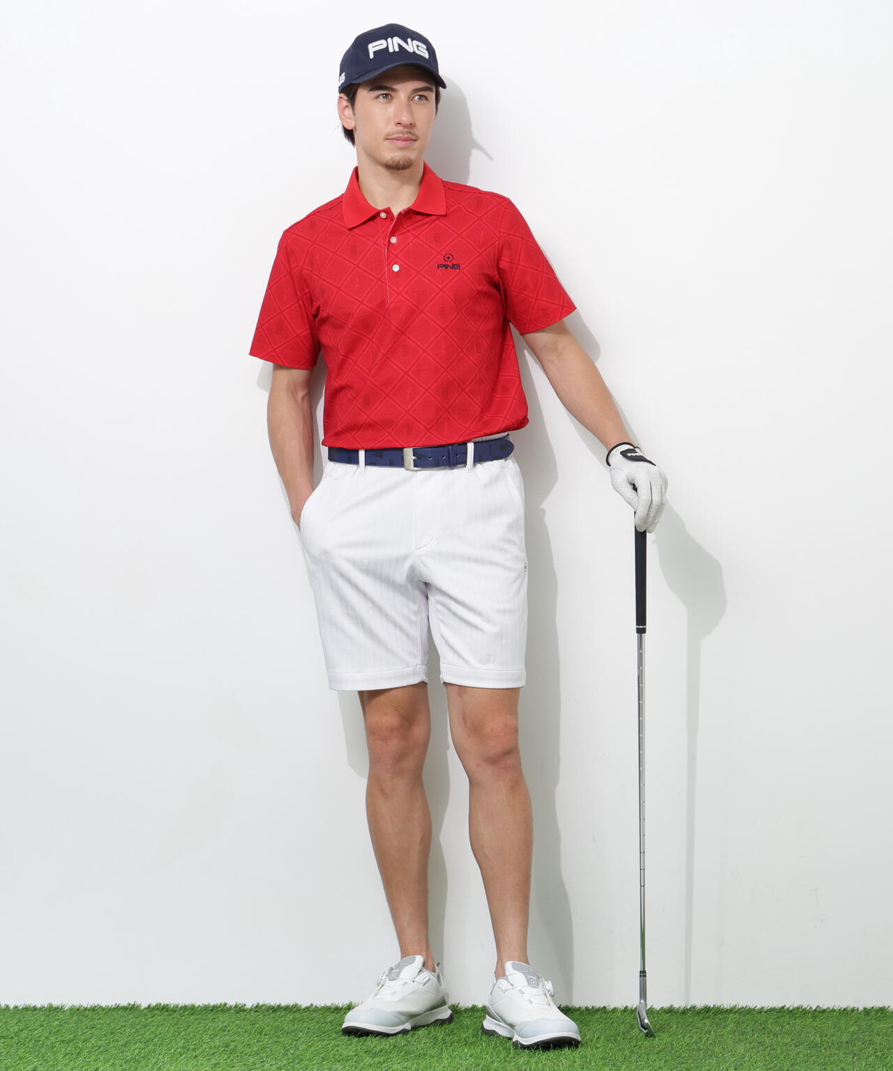 【PING APPAREL】全方向ストレッチ凸凹ストライプジャカードショートパンツ <NATIVE> (MENS)