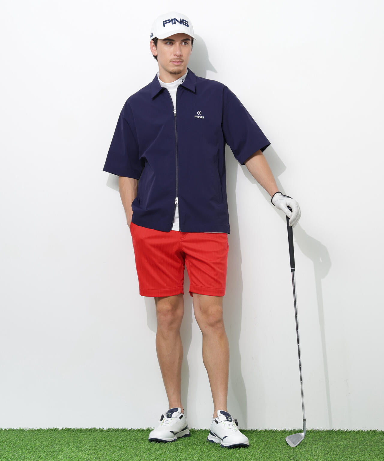 【PING APPAREL】全方向ストレッチ凸凹ストライプジャカードショートパンツ <NATIVE> (MENS)