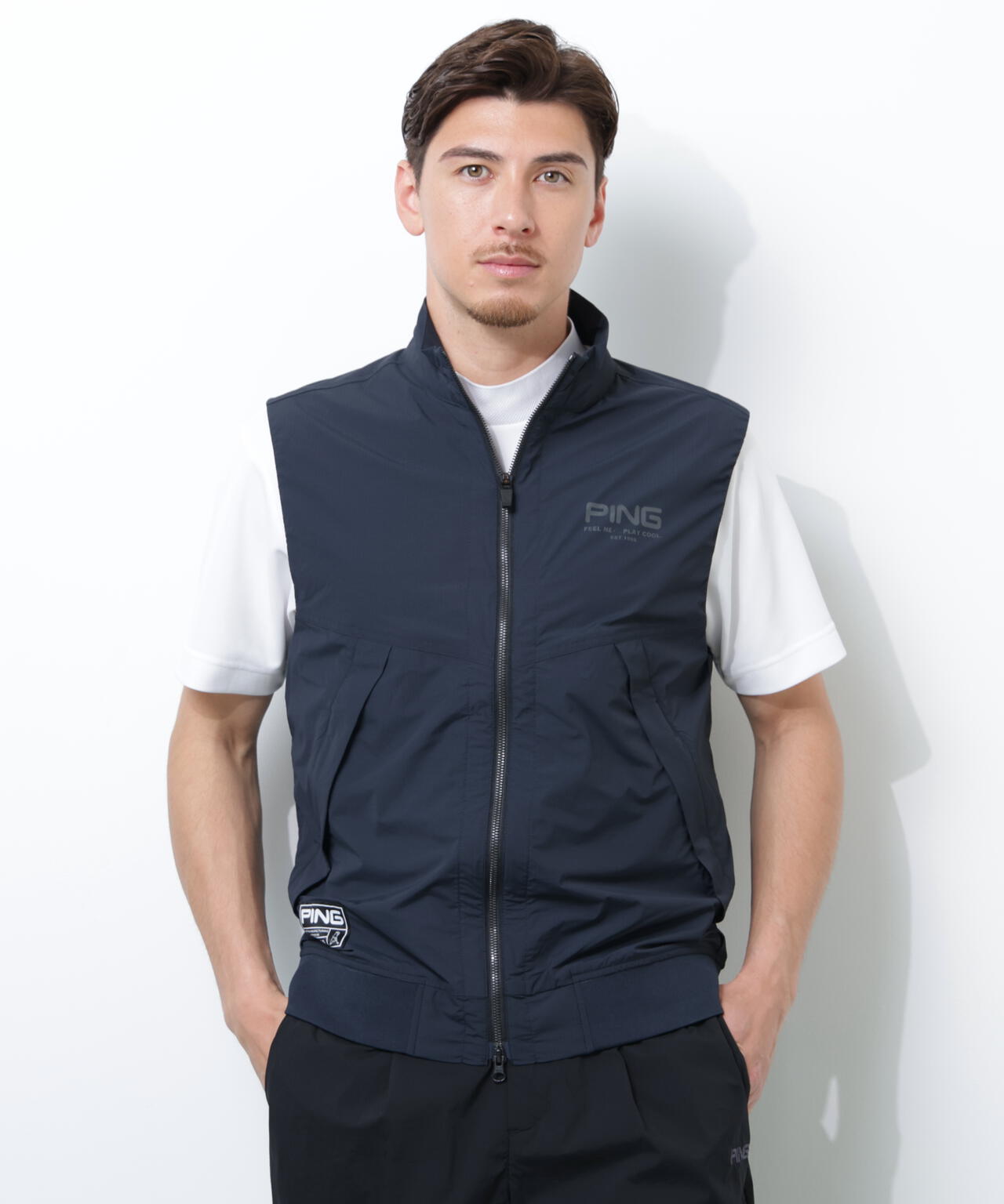【PING APPAREL】ストレッチリップストップ高機能フルジップベスト <GOLD> (MENS)