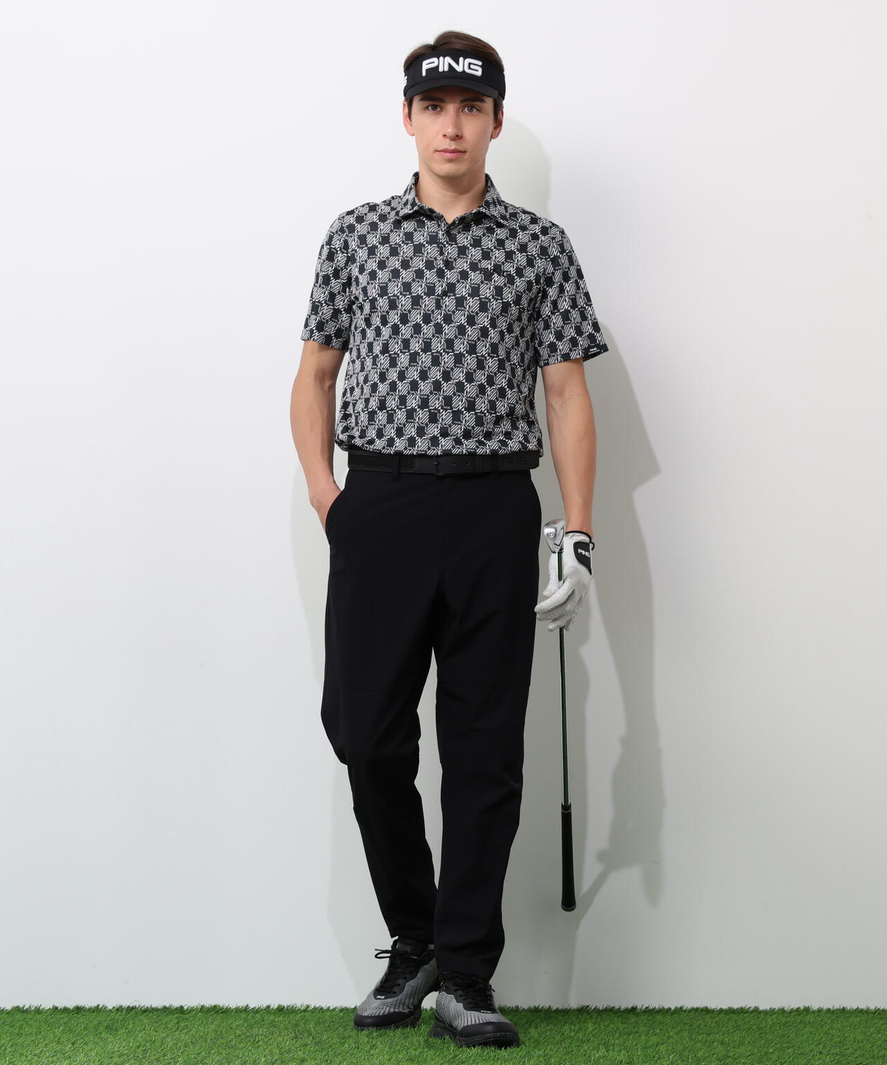 【PING APPAREL】AZモノグラムジャカードブロックロゴ半袖ポロシャツ <PERFORMANCE> (MENS)