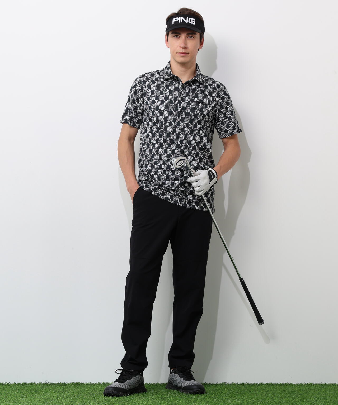 【PING APPAREL】AZモノグラムジャカードブロックロゴ半袖ポロシャツ <PERFORMANCE> (MENS)