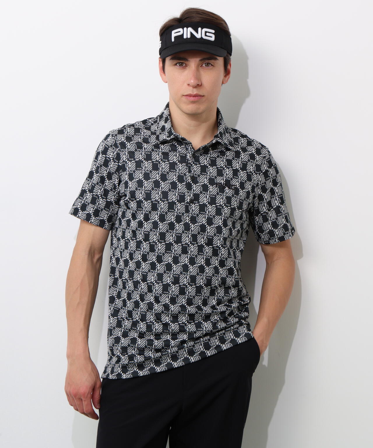 【PING APPAREL】AZモノグラムジャカードブロックロゴ半袖ポロシャツ <PERFORMANCE> (MENS)