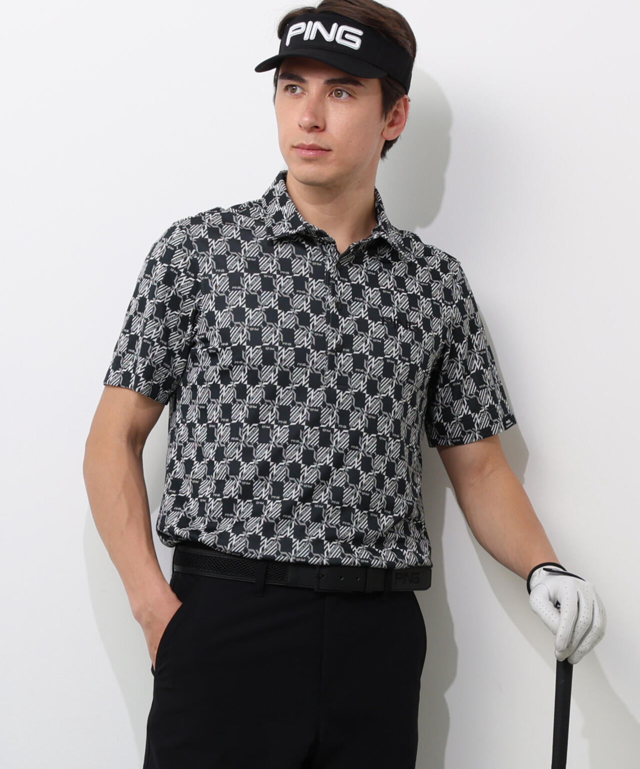 【PING APPAREL】AZモノグラムジャカードブロックロゴ半袖ポロシャツ <PERFORMANCE> (MENS)