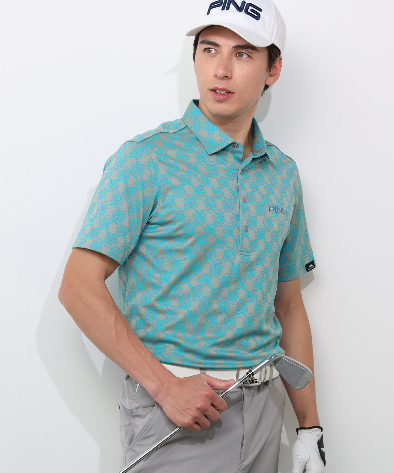 【PING APPAREL】AZモノグラムジャカードブロックロゴ半袖ポロシャツ <PERFORMANCE> (MENS)