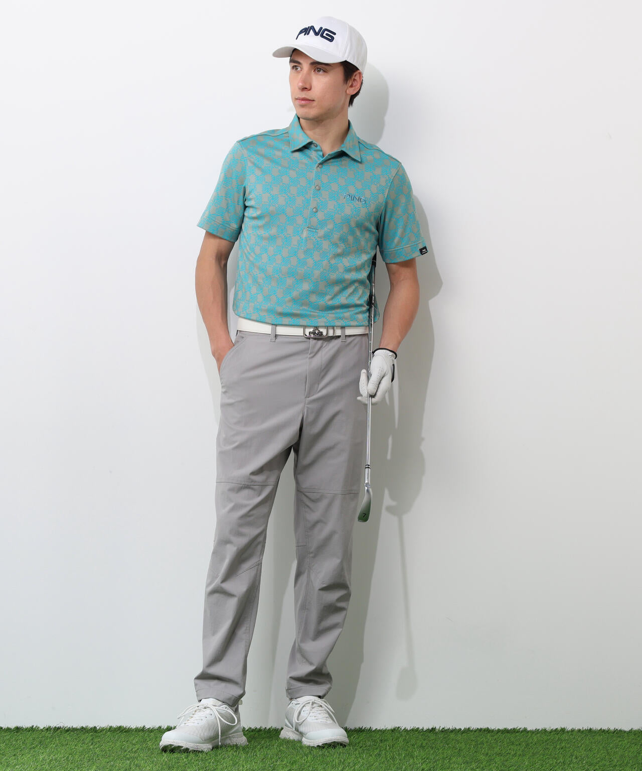 【PING APPAREL】AZモノグラムジャカードブロックロゴ半袖ポロシャツ <PERFORMANCE> (MENS)