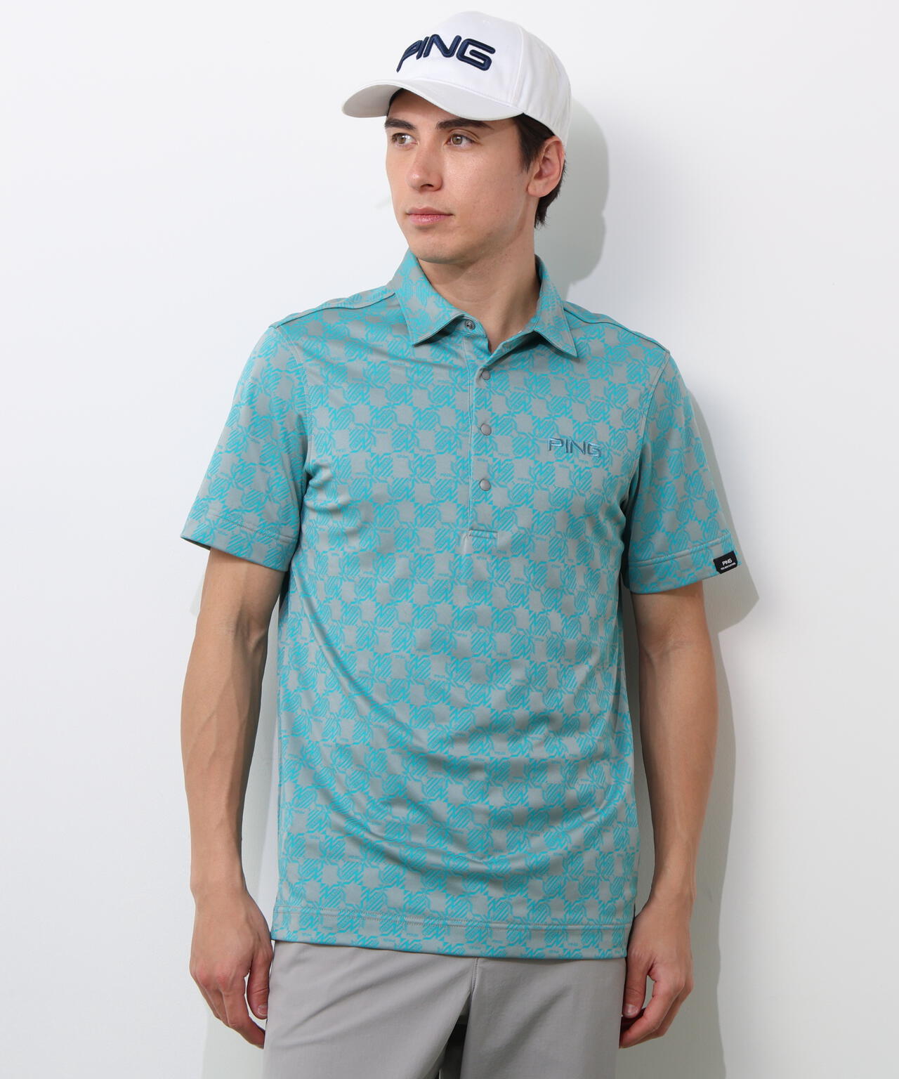 【PING APPAREL】AZモノグラムジャカードブロックロゴ半袖ポロシャツ <PERFORMANCE> (MENS)