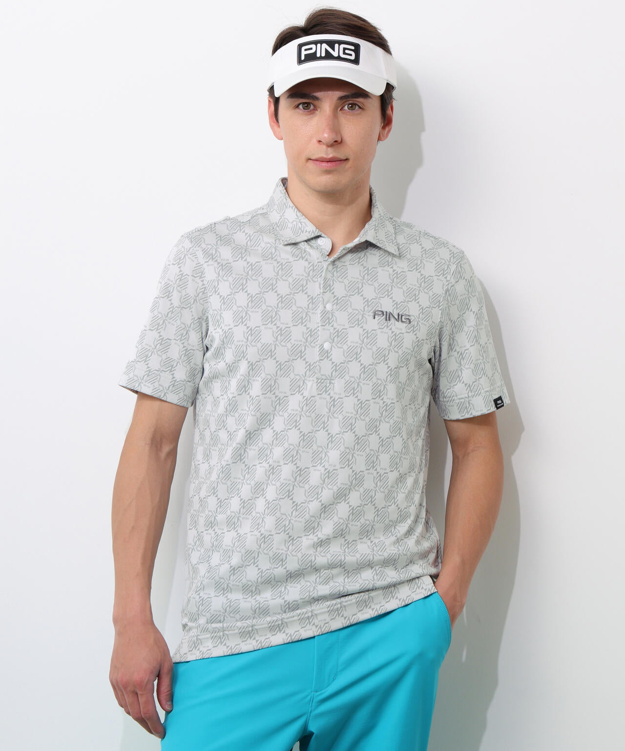 【PING APPAREL】AZモノグラムジャカードブロックロゴ半袖ポロシャツ <PERFORMANCE> (MENS)