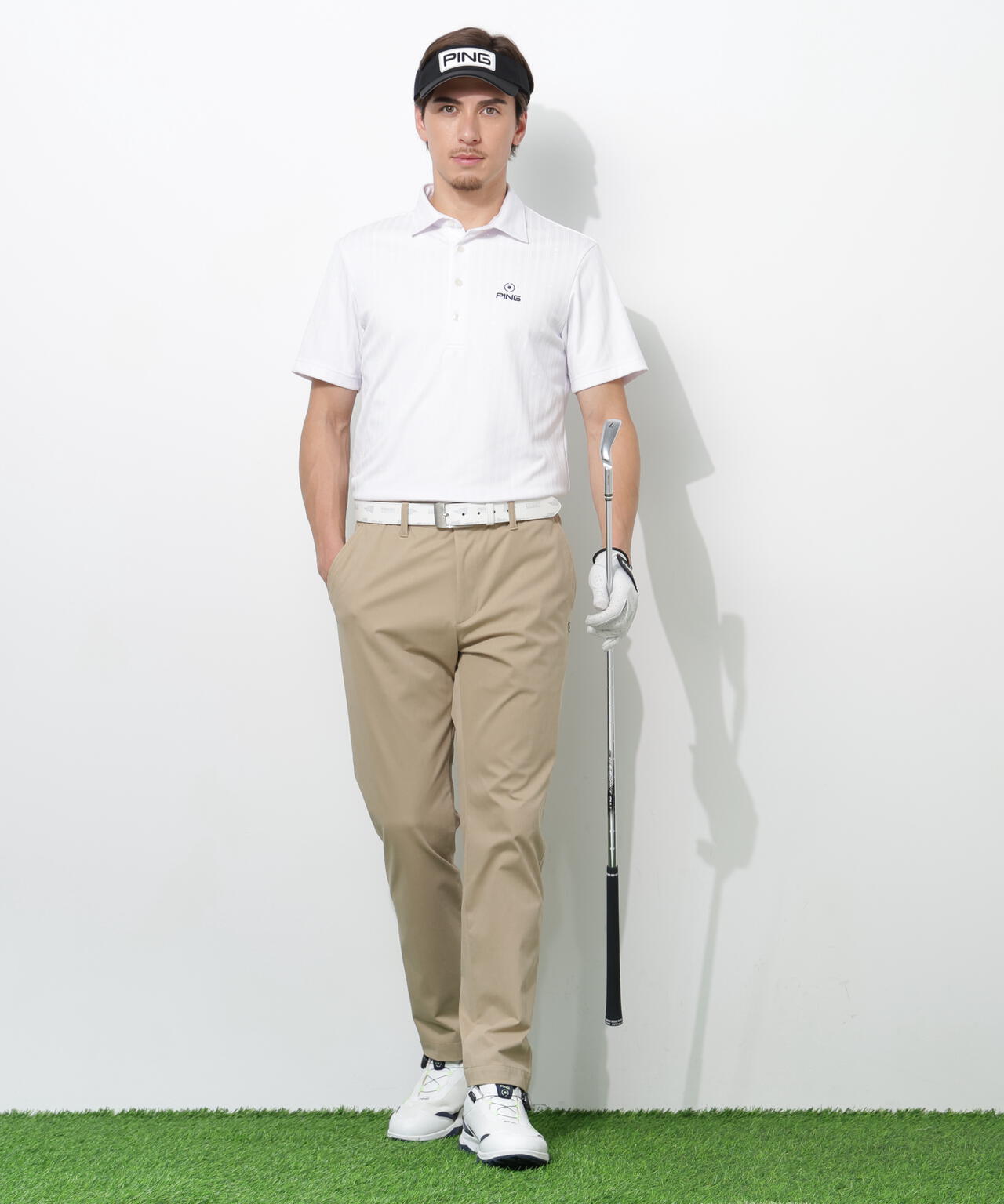 【PING APPAREL】凸凹ストライプジャガード半袖ポロシャツ <NATIVE> (MENS)