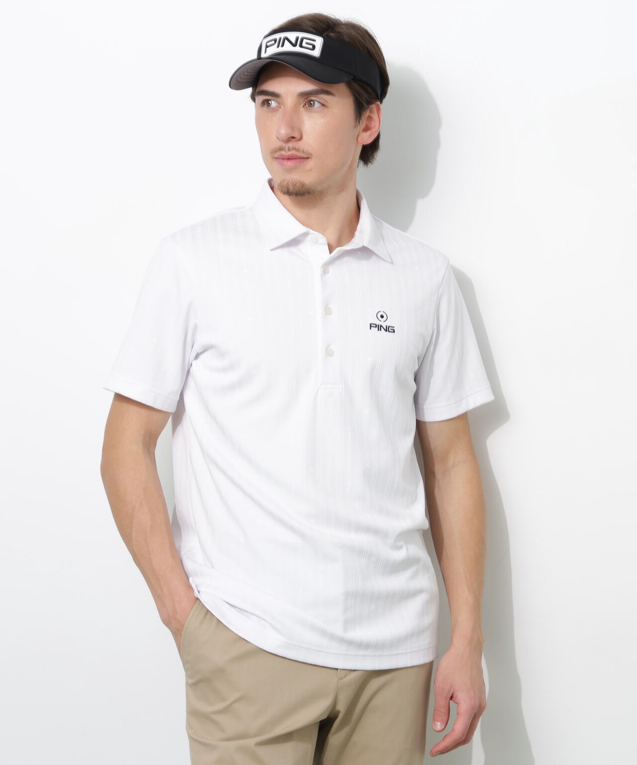 【PING APPAREL】凸凹ストライプジャガード半袖ポロシャツ <NATIVE> (MENS)