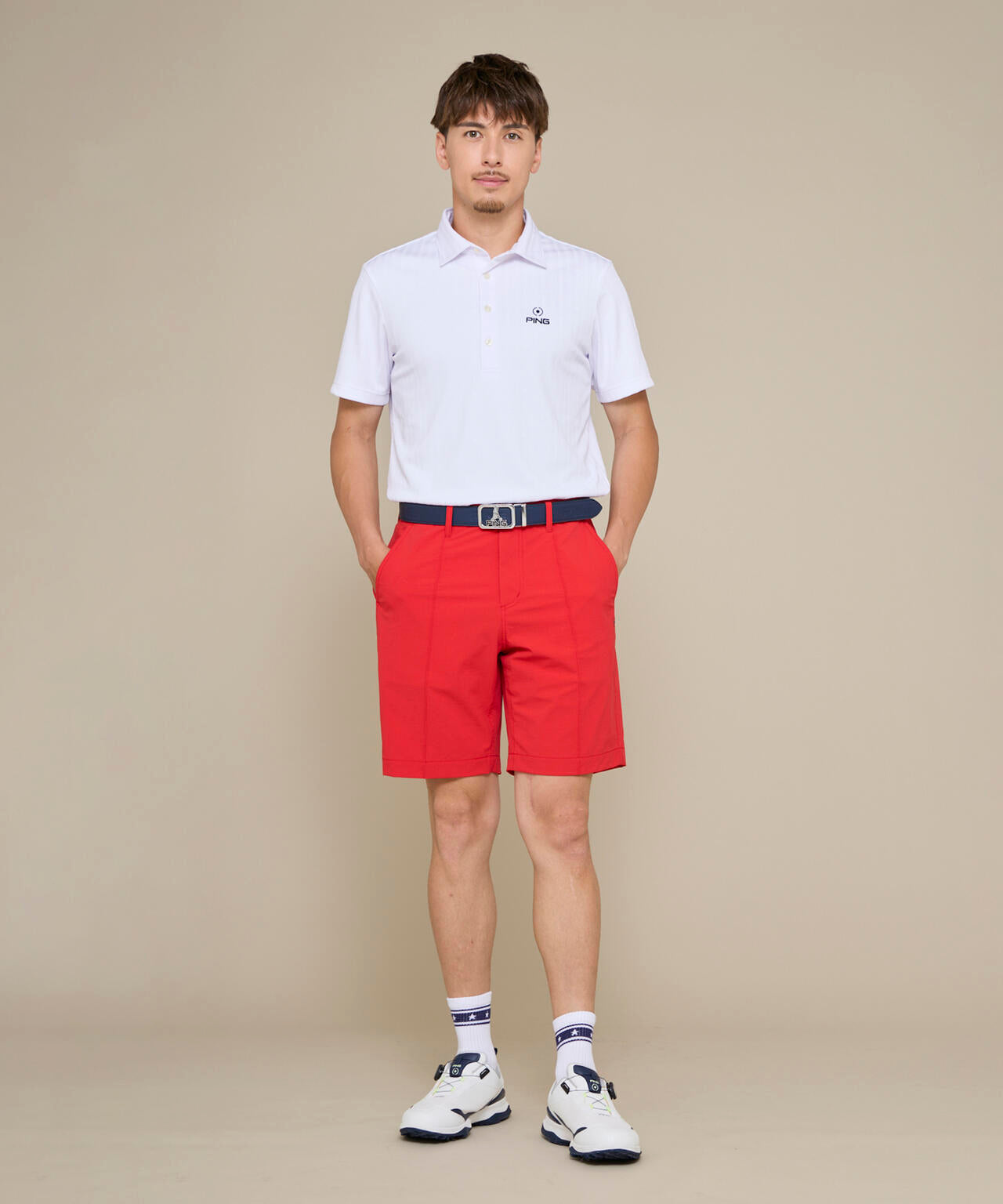 【PING APPAREL】凸凹ストライプジャガード半袖ポロシャツ <NATIVE> (MENS)